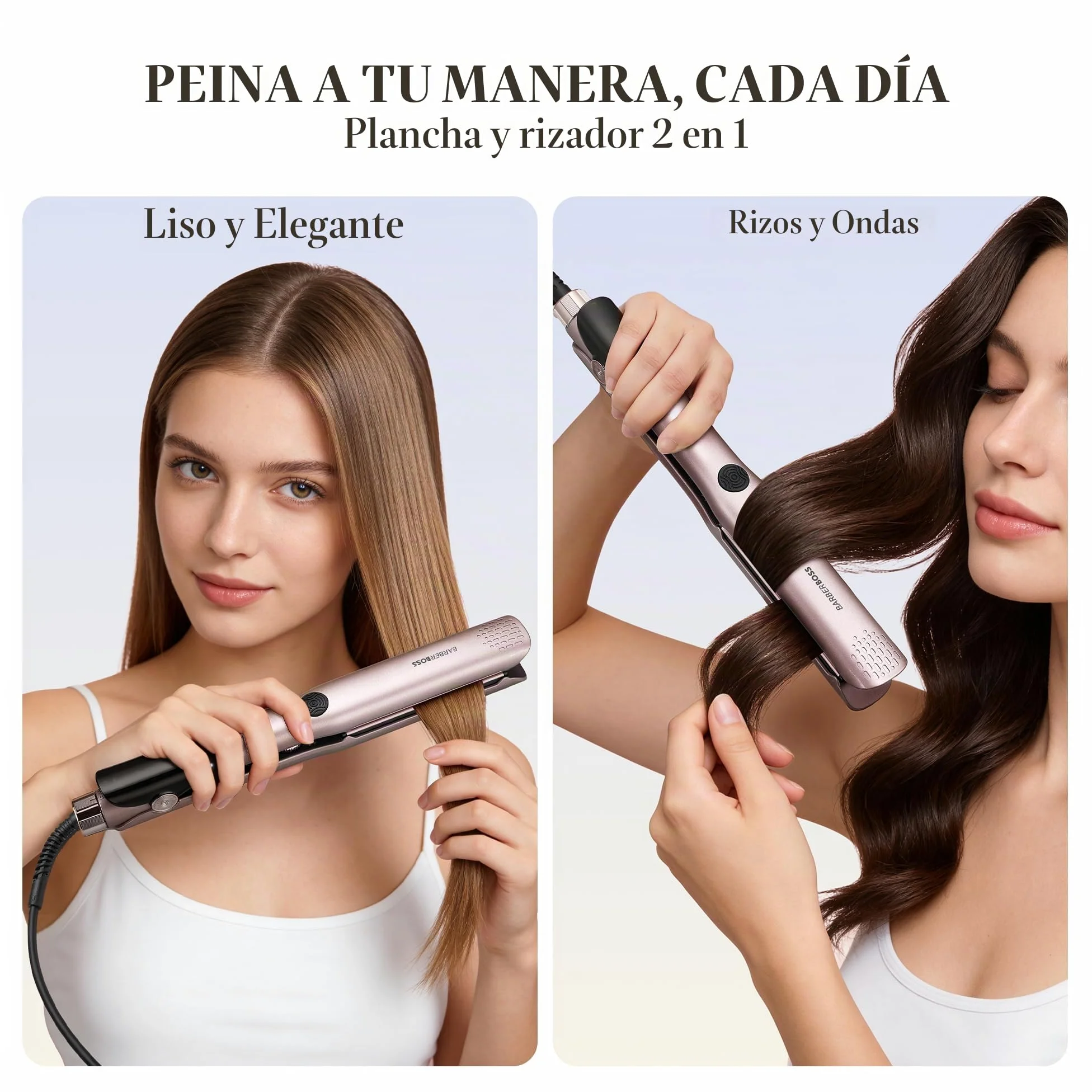 BarberBoss - Plancha de cerámica con placas flotantes, tratamiento iónico y queratina para todo tipo de cabello, pantalla LED de temperatura, plancha de pelo profesional (QR-8412, rosa)