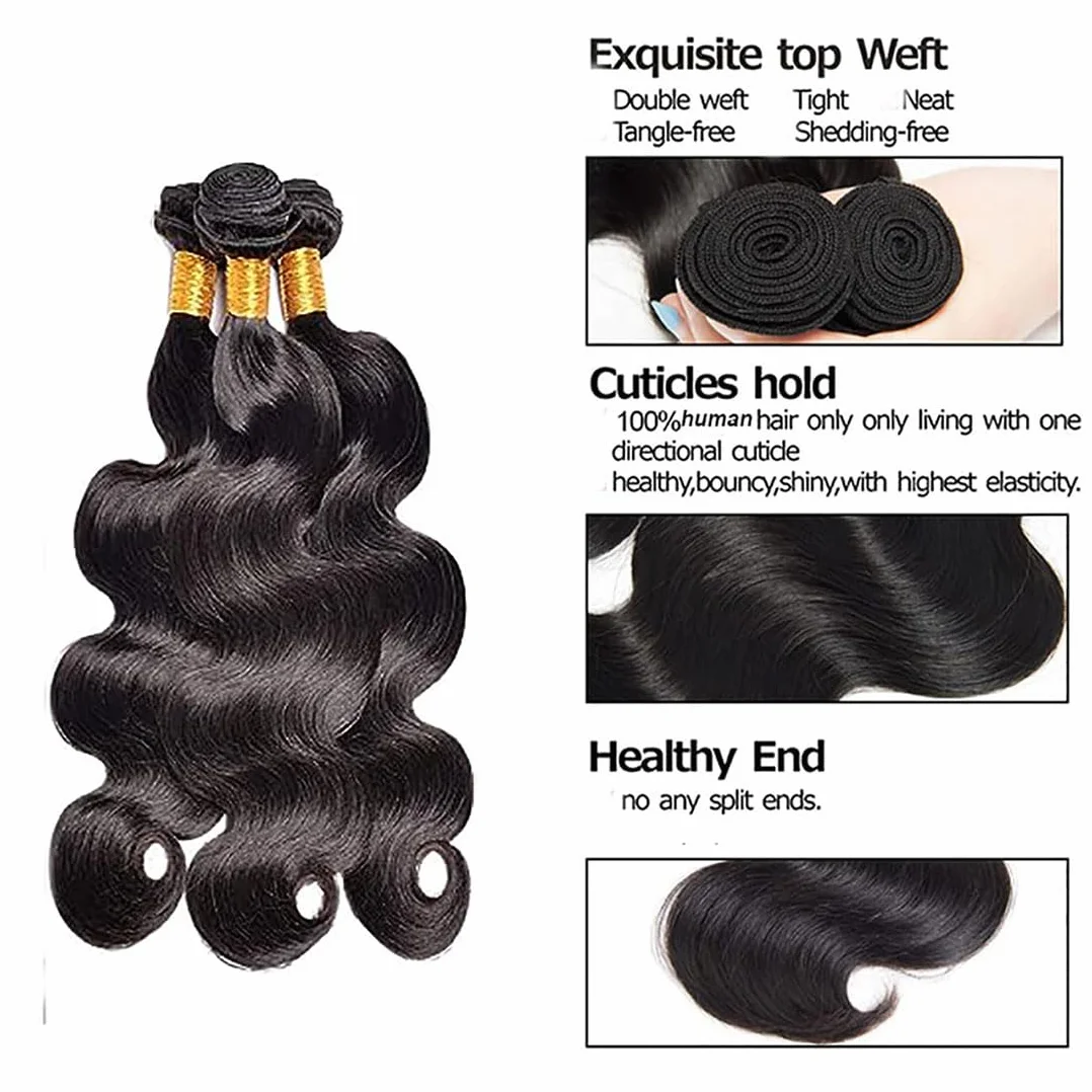 Extensiones de pelo humano sin procesar, extensiones de pelo humano sin procesar, doble trama #1B, color negro natural, 3 paquetes por paquete, 150 g, 18, 20 y 22 pulgadas