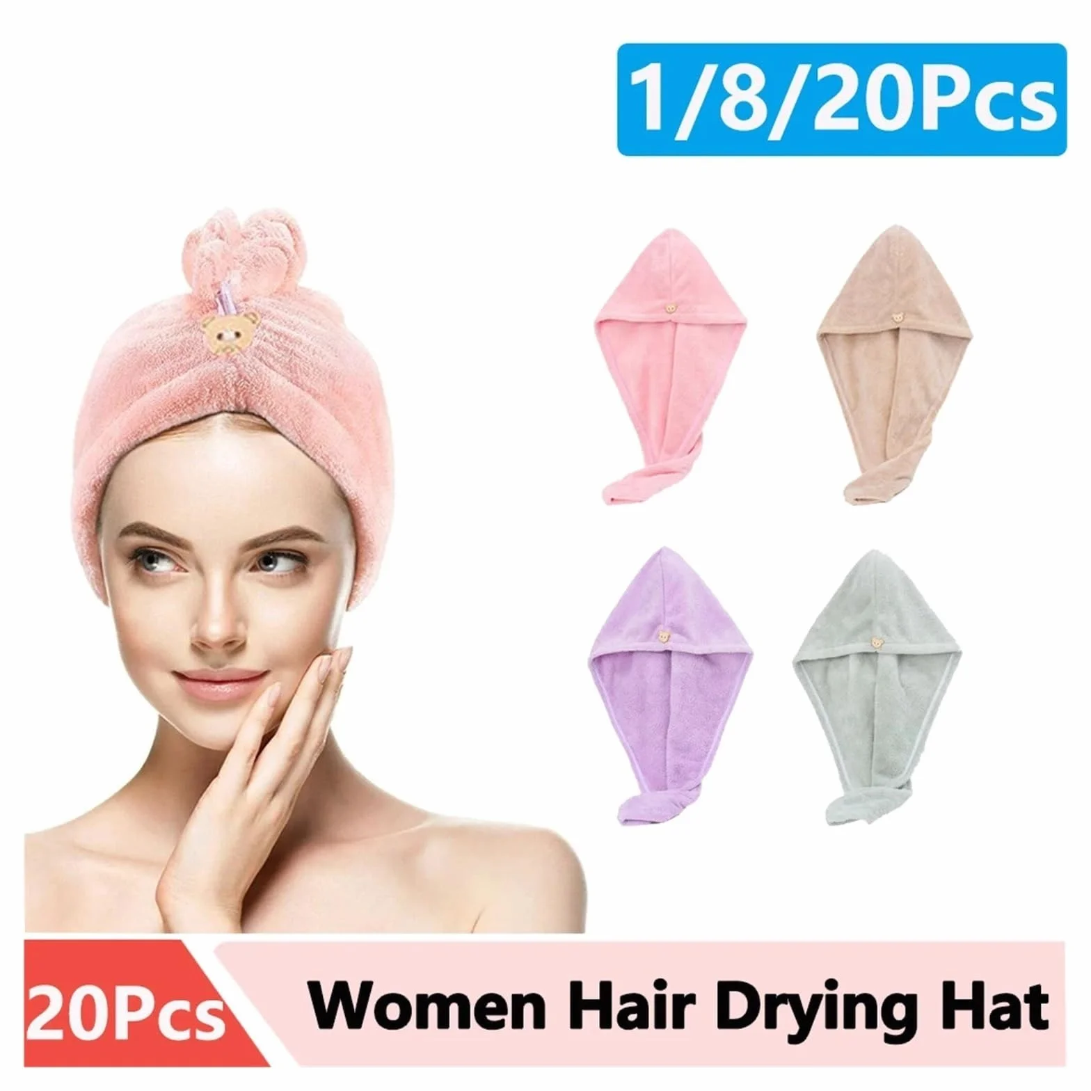 Gorro de Ducha Triangular con Toalla for el Cabello Microfibra | Pink(20pcs)