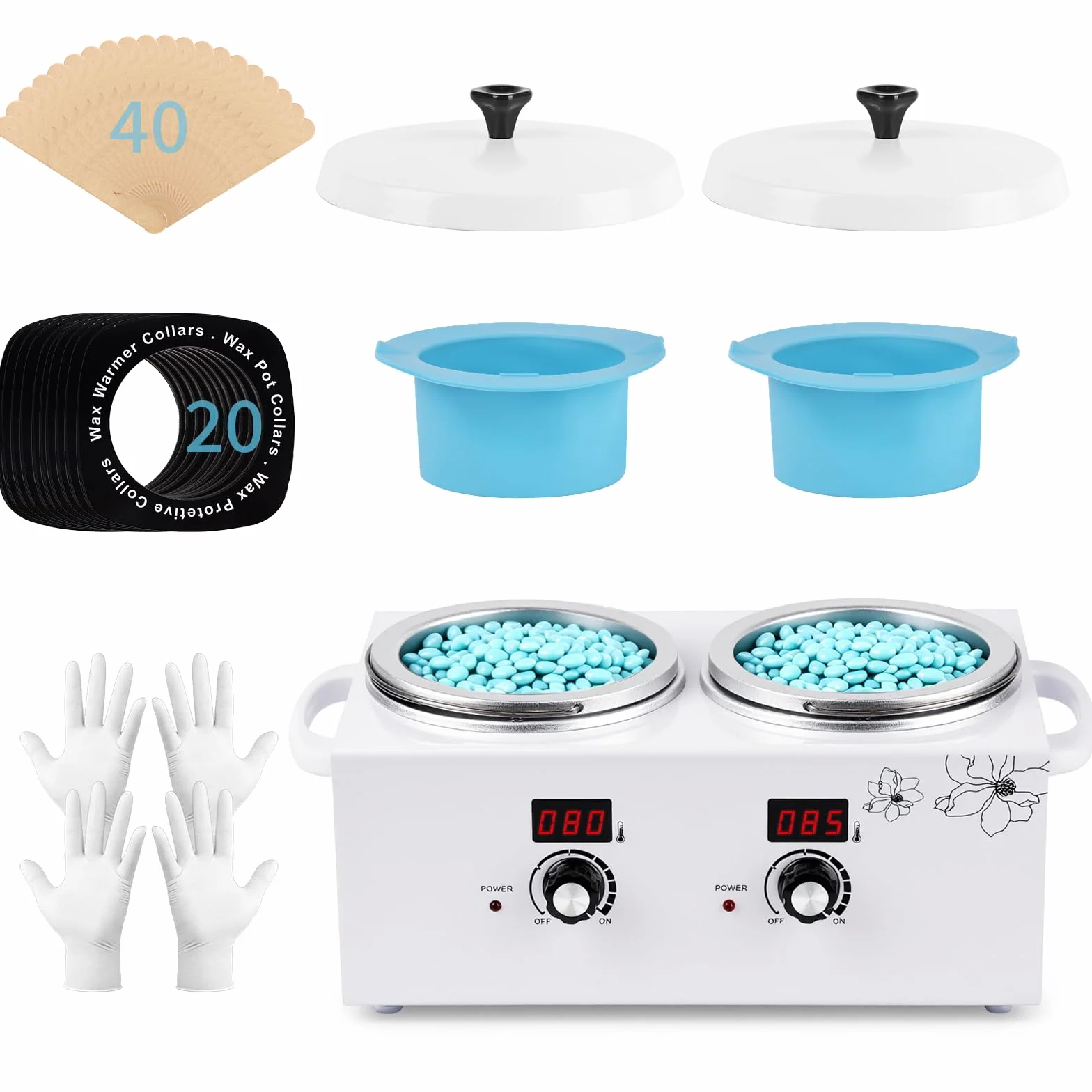 Máquina calentadora de cera doble cubeta, iklestar kit profesional digital calentador de cera depilatoria, calentador eléctrico para cera dura con palitos y cuencos de silicona para spa en casa