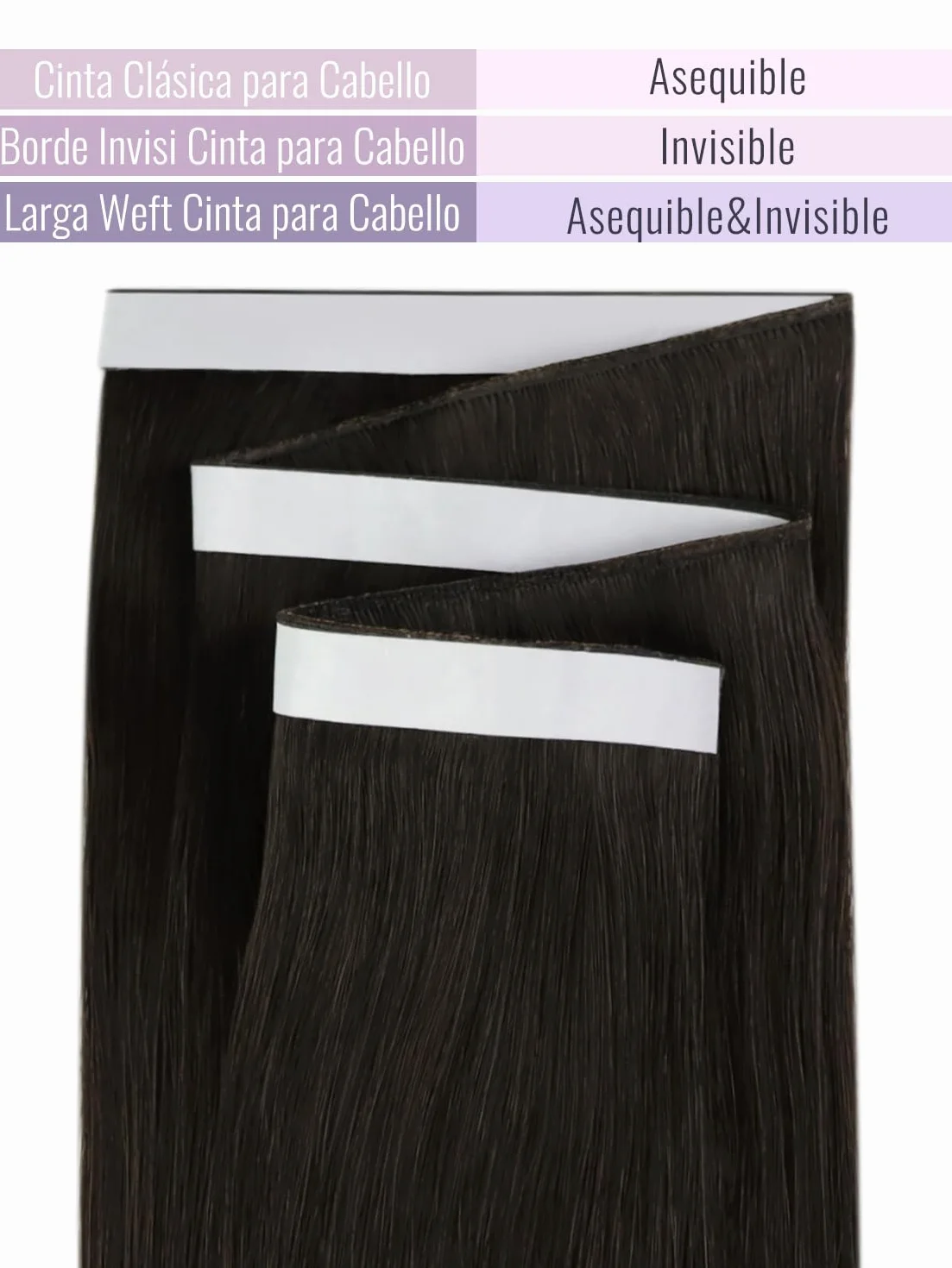 Extensiones De Pelo Humano Adhesivas Tape-In Marrón Oscuro 22 Pulgadas 50 G