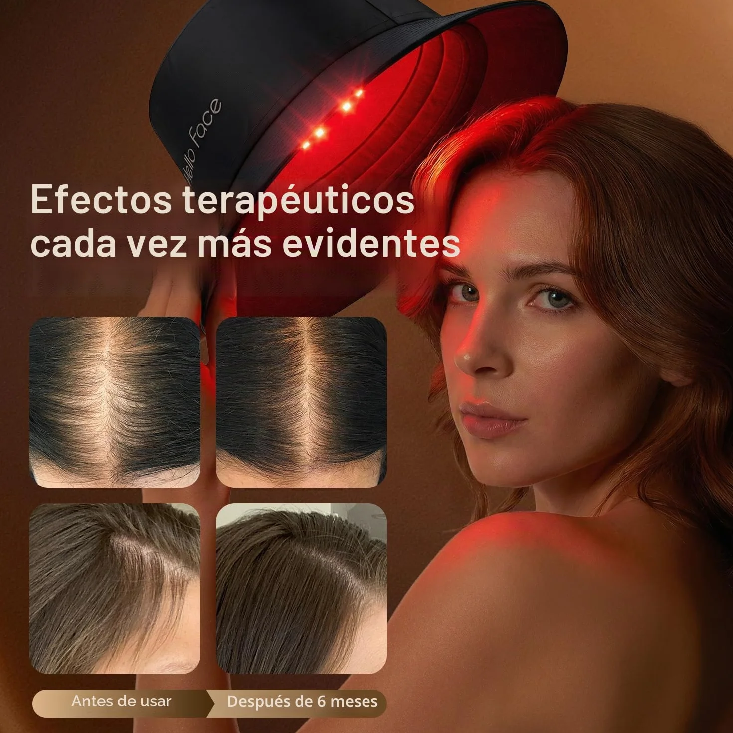 Gorro LED crecimiento cabello luz roja 660 nm infrarroja 850 nm cobertura total cuero cabelludo 62 cm