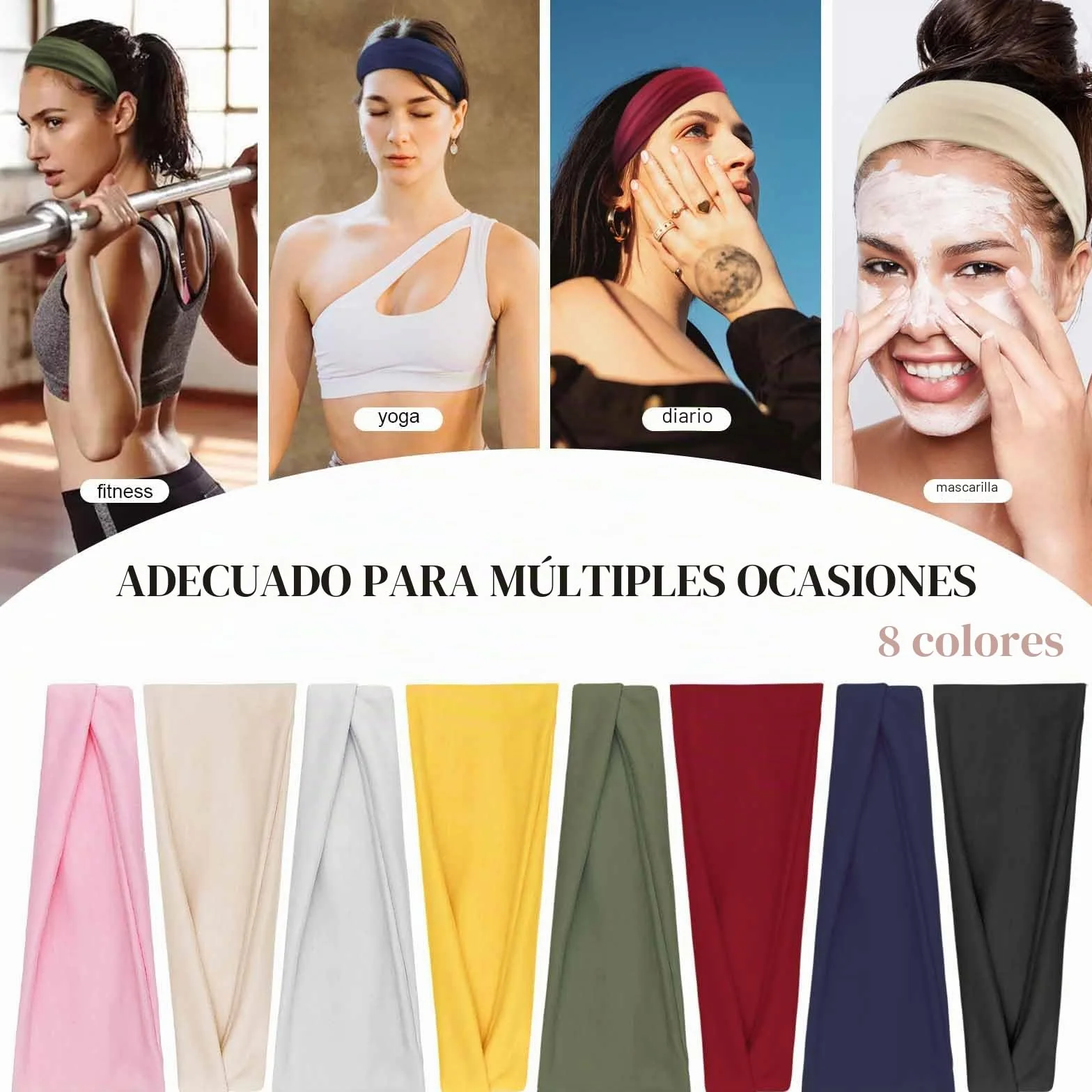 Diadema Mujer Elástico Cinta Pelo Absorbente Sudor Antideslizante Headband Yoga Fitness 8 Pcs