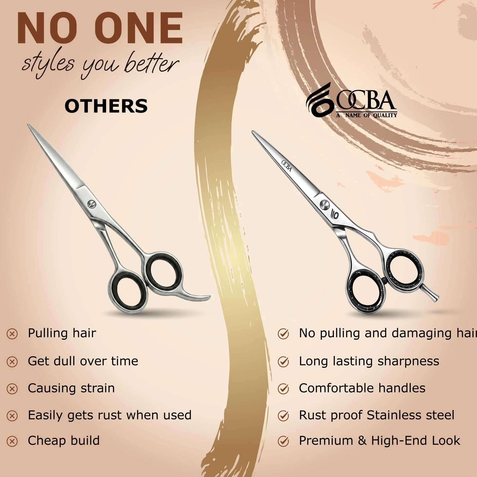 OCBA Tijeras de Peluqueria Profesional Acero Inoxidable 6.5 Pulgadas Corte de Pelo