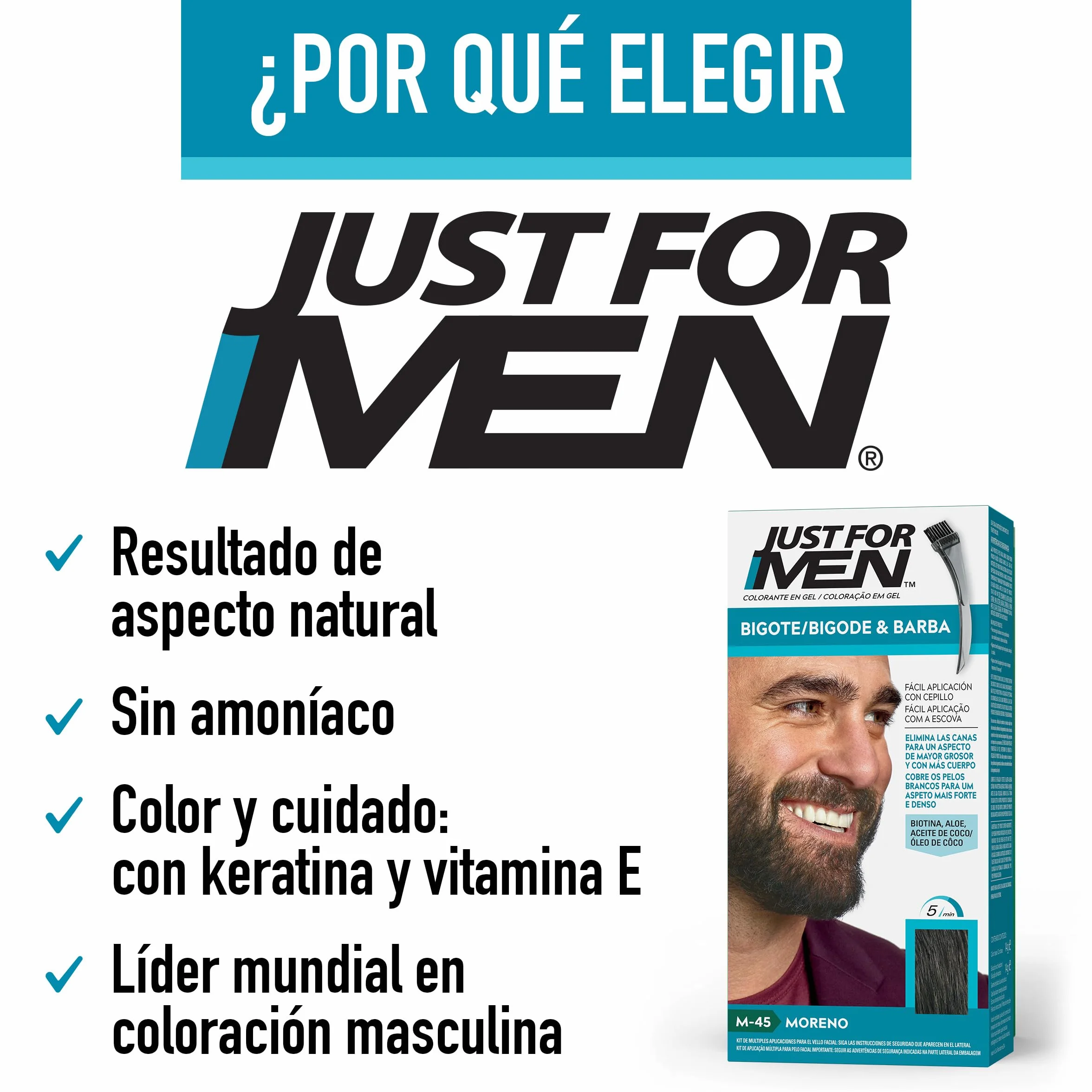 Just For Men Tinte Colorante En Gel Para Barba Y Bigote Moreno M45