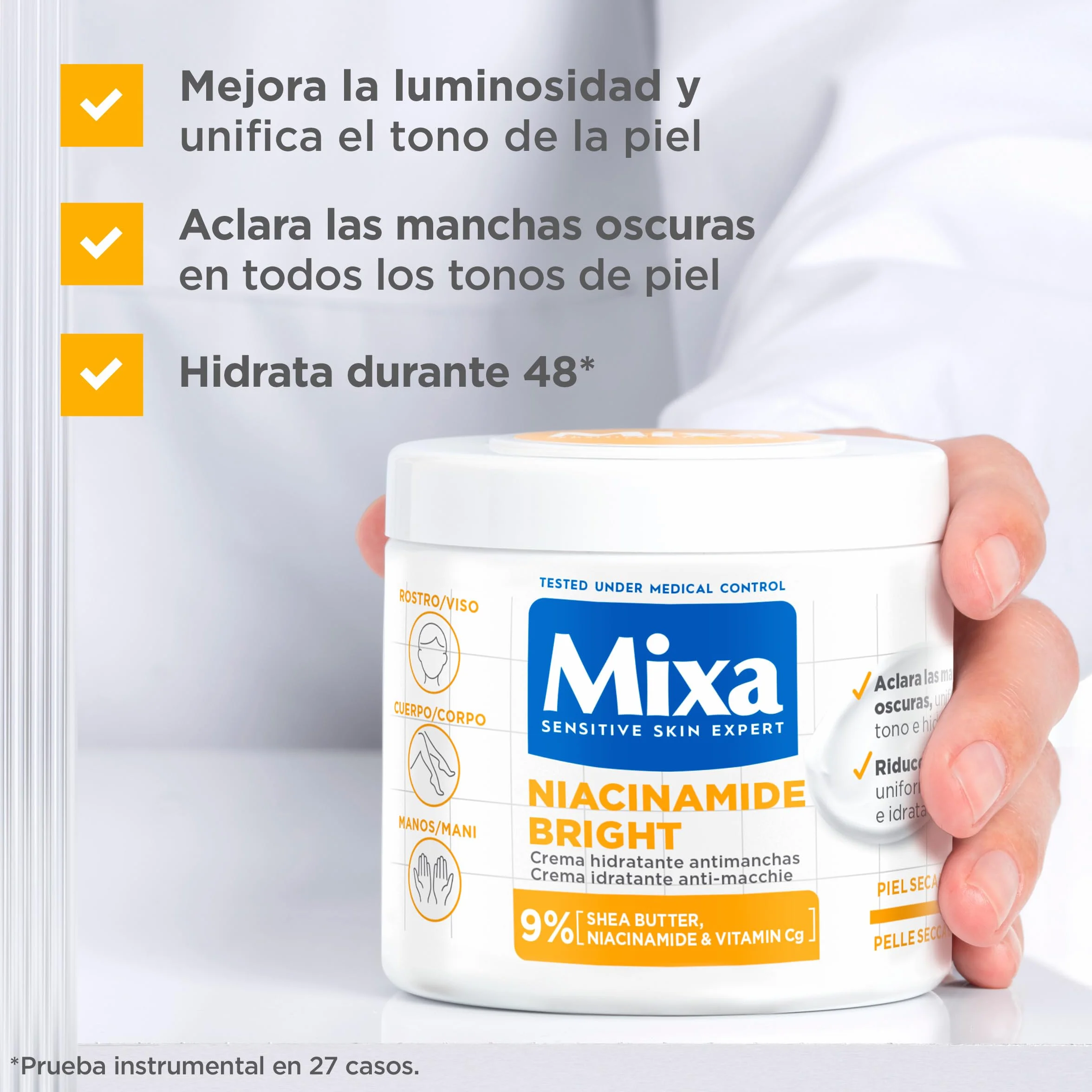 Mixa Crema Corporal Niacidamide Bright 9% Manteca de Karité Niacinamida Vitamina Cg 400 ml
