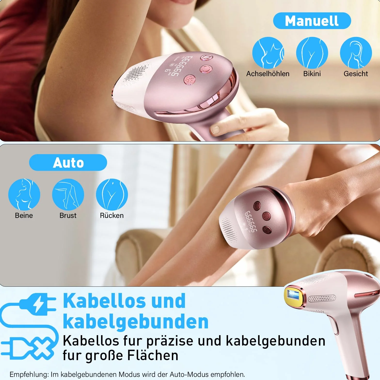 ASONINE Depiladora Laser IPL con Refrigeración, 600NM-1200NM Luz Pulsada, 9 Niveles de Energía, Indolora para Todo el Cuerpo