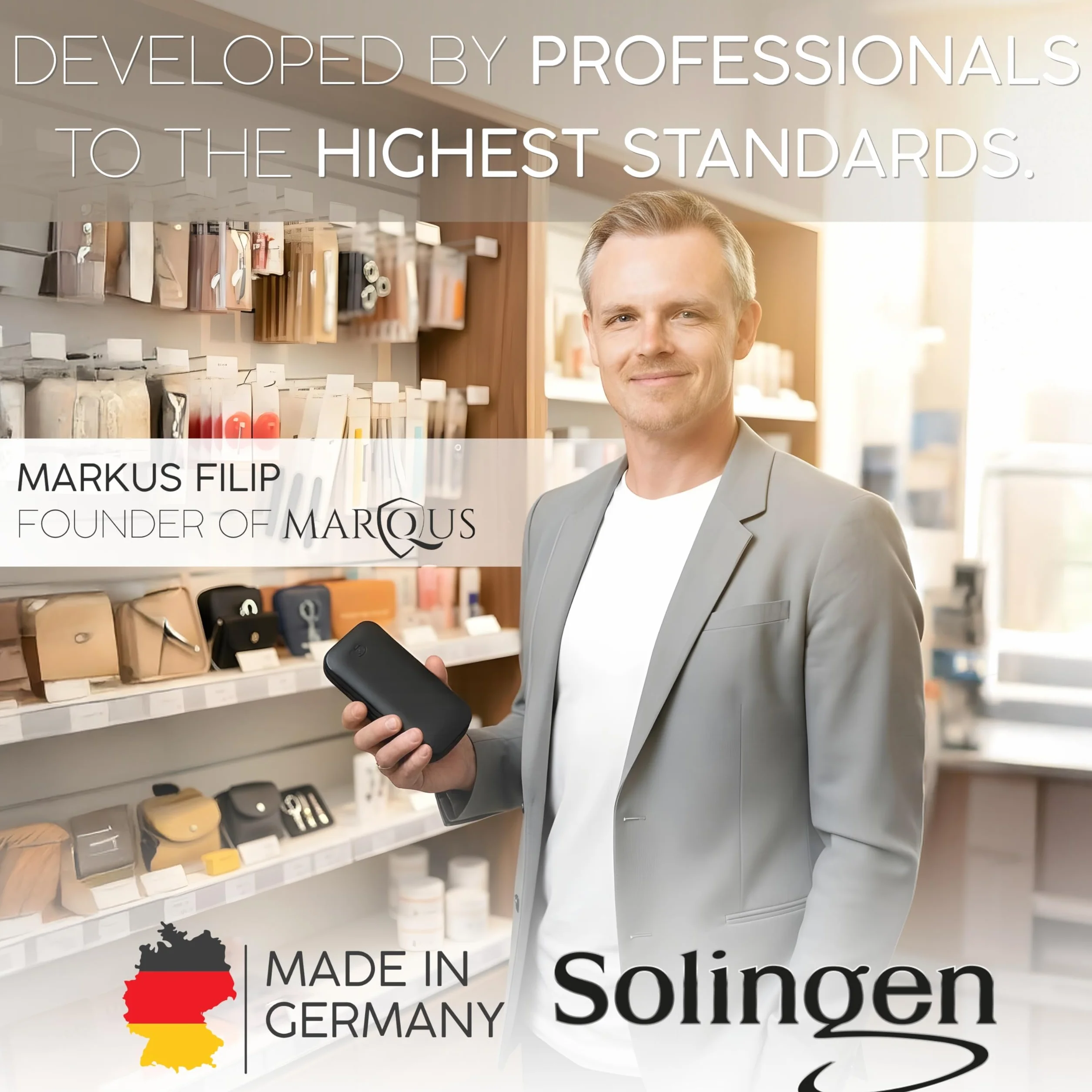 marQus Tijeras para cutículas premium Solingen Alemania extra afiladas hoja curvada funda uñas manos pies zurdos