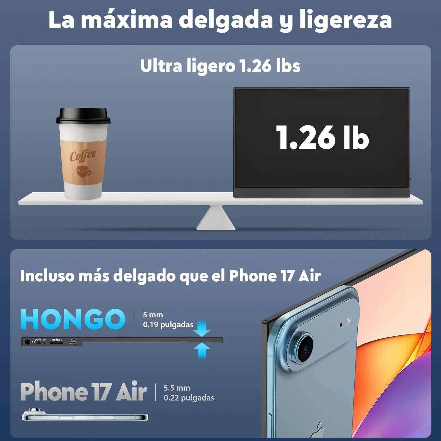 HONGO Monitor Portátil IPS FHD 15.6" 1920x1080P HDR USB-C Portátil para Laptop PC Mac PS4/5