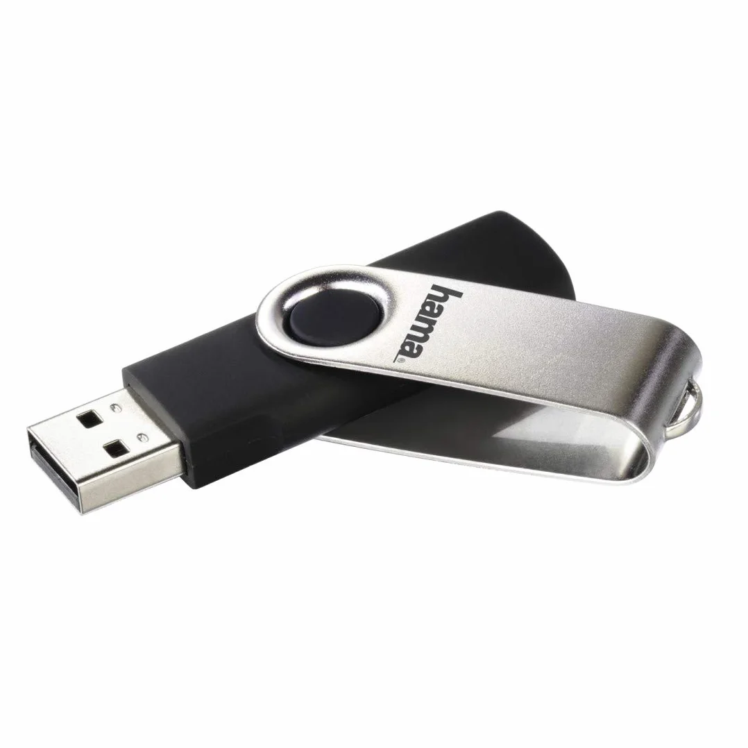 Hama Pendrive USB 2.0 128 GB Memoria USB-A 15 MB/s Giratorio Clip Metal Negro Plata
