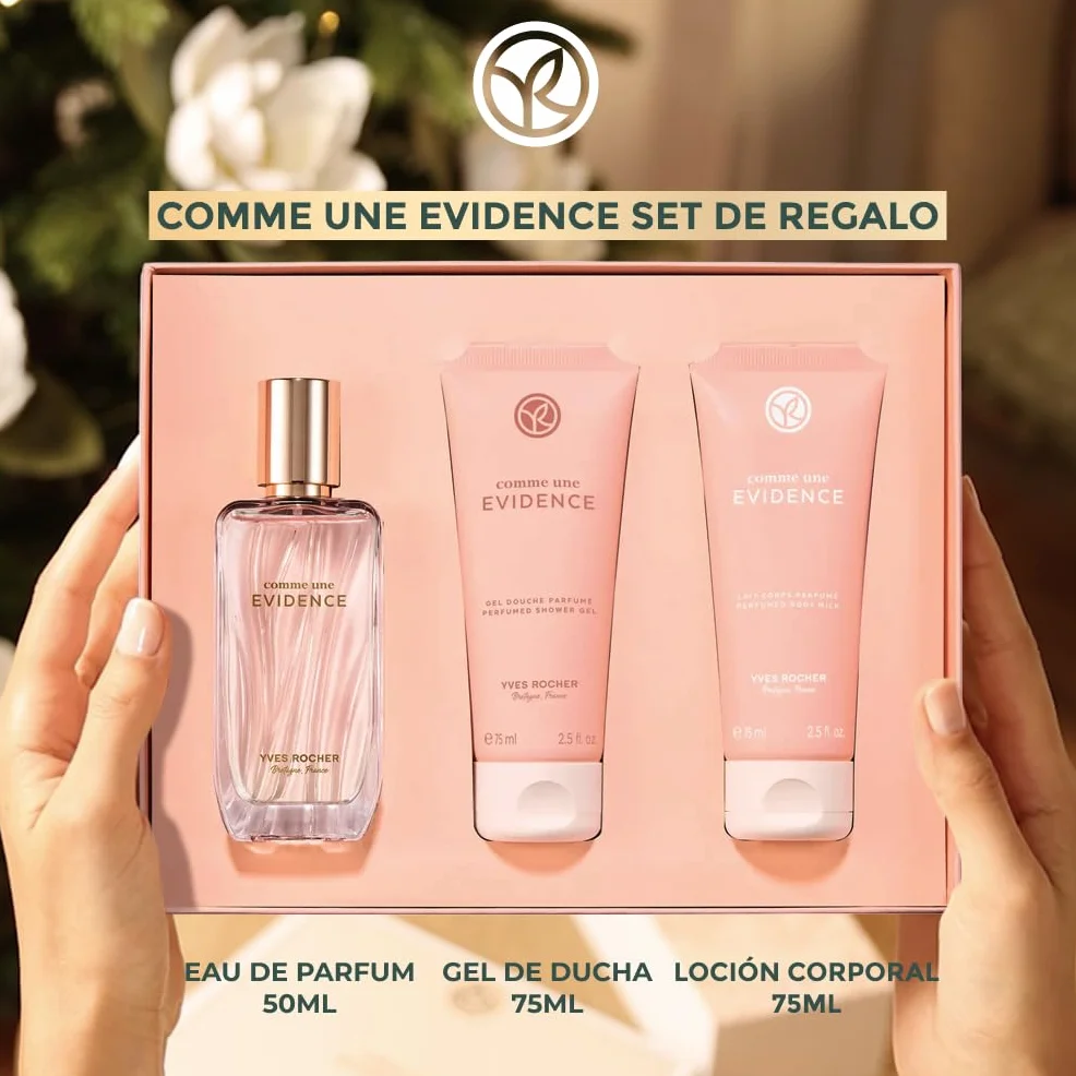 Yves Rocher COMME UNE EVIDENCE Set de Regalo Mujer Eau de Parfum 50 ml Gel Ducha 75 ml Leche Corporal 75 ml Edición Limitada