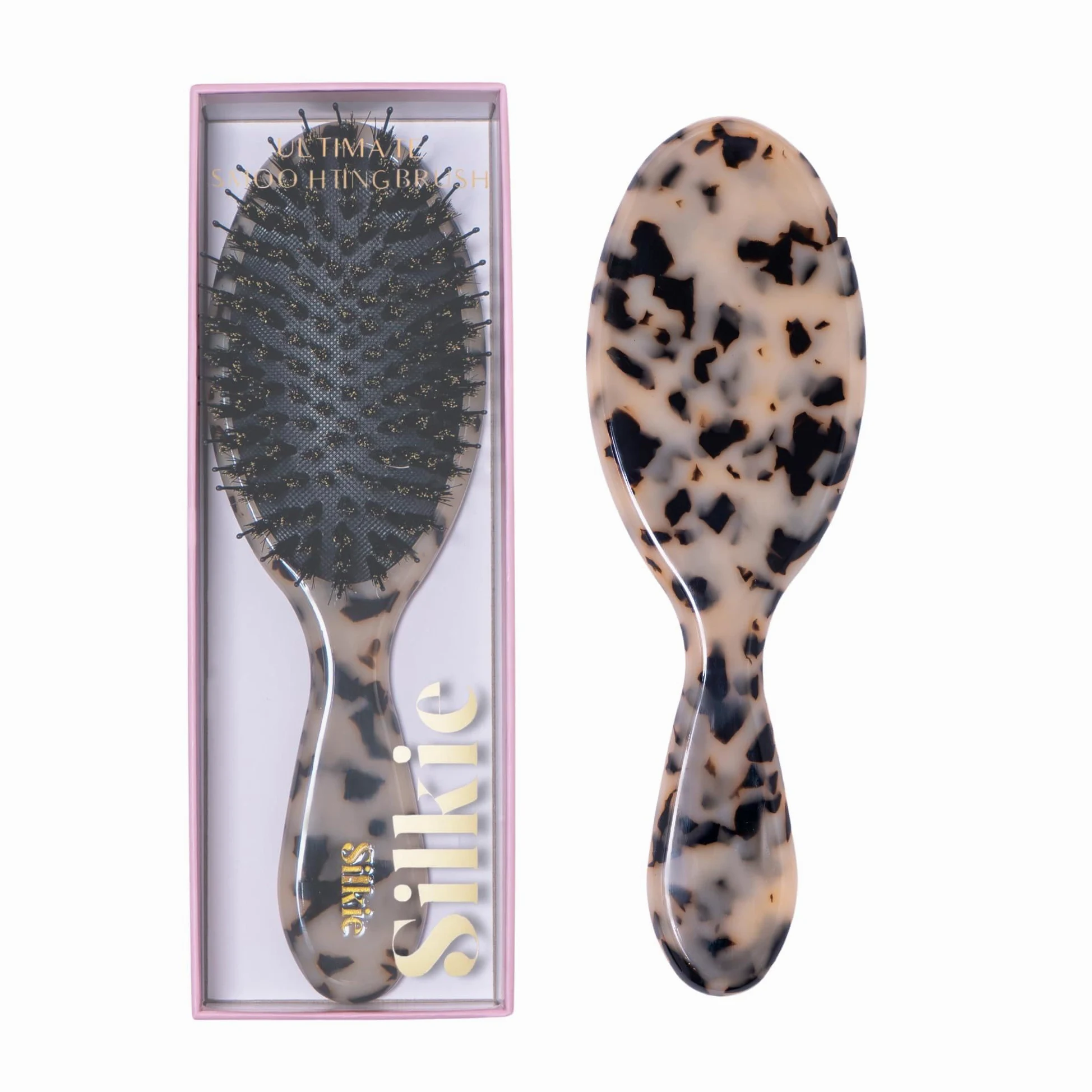 Silkie Ultimate Smoothing - Cepillo de acetato con cerdas de jabalí para desenredar, alisar y pulir contra el encrespamiento para extensiones y pelucas de pelo fino, rizado, liso y grueso