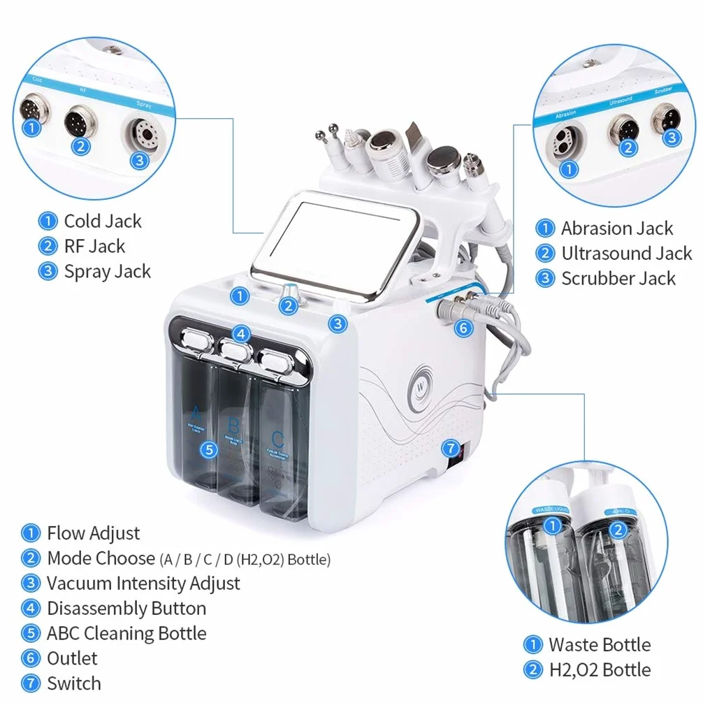 RAXST Hidrógeno y oxígeno Máquina de Belleza, 7-en-1 Profesional Diamante microdermabrasión máquina Peeling Agua Hydro dermoabrasión RF depurador HydraFacial Máquina