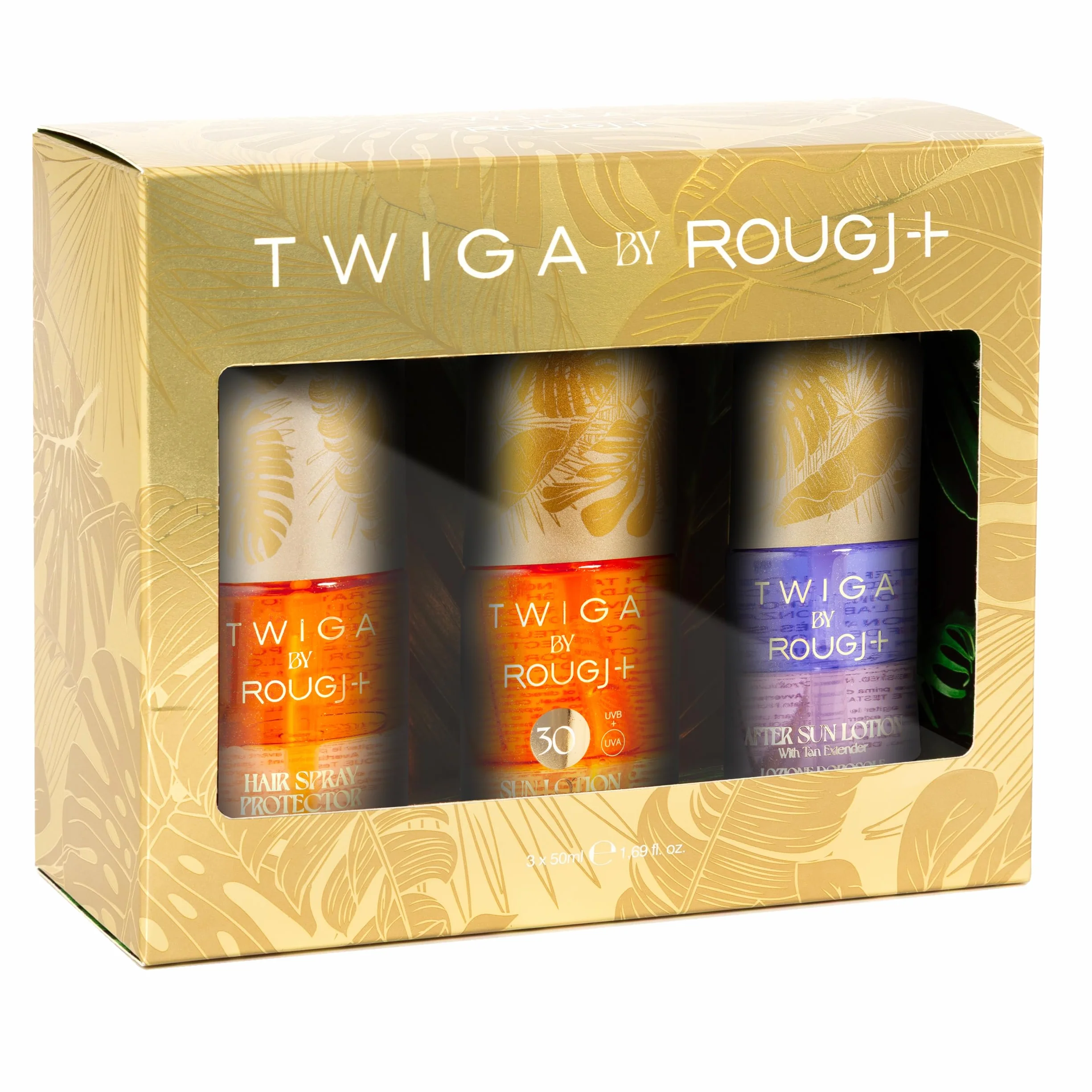 Rougj Twiga Travel Kit Solar - Spray Capilar SPF 30, Loción Solar, After Sun - Hidratación y Protección UV 3x50ml