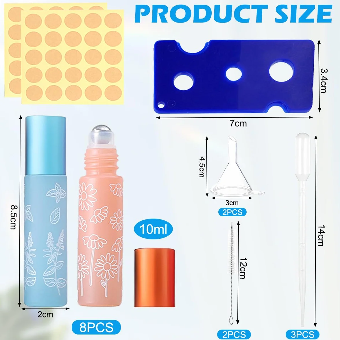 Botellas Roll on Aceites Esenciales 10ml 8 Colores Frascos Cristal con Bola de Acero Inoxidable Rellenable para Perfume