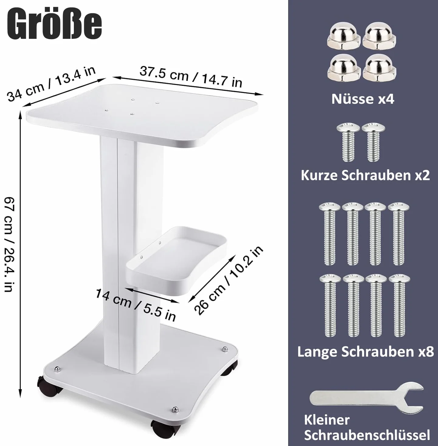 Carro de cosméticos con ruedas ABS 67x34x37.5 cm portátil Beauty Salon Trolley