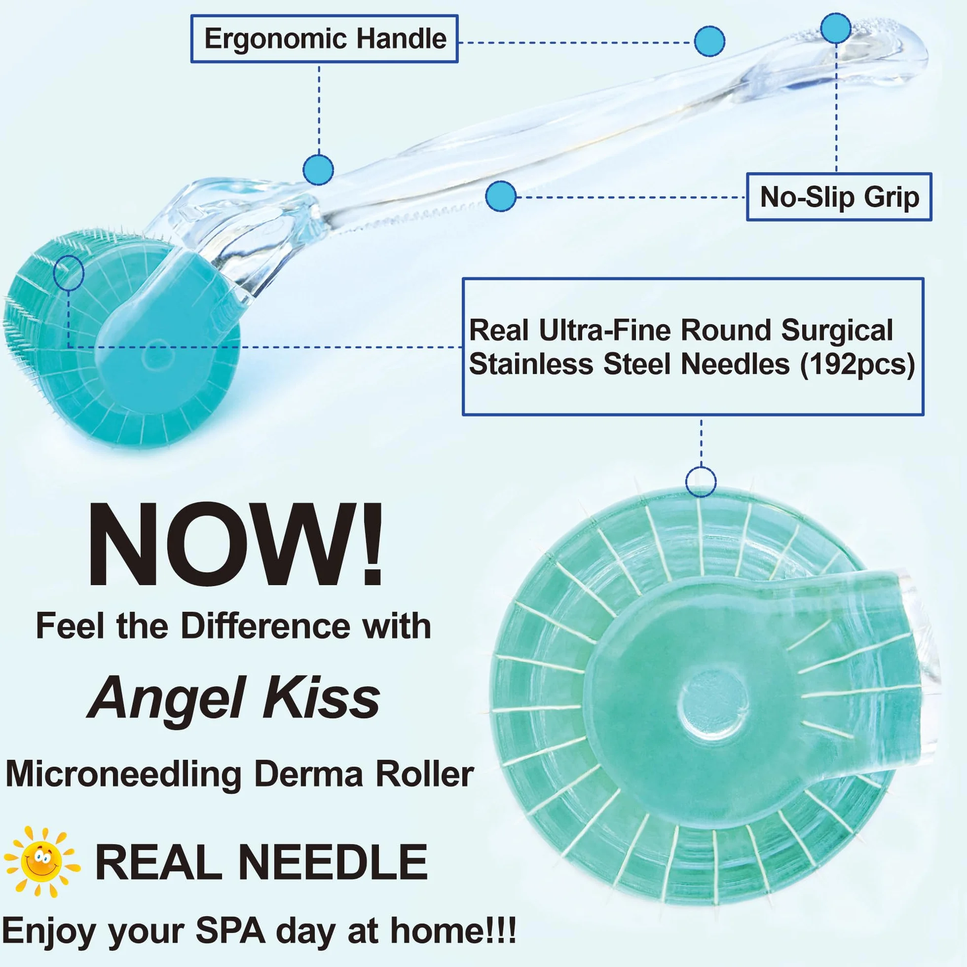 Angel Kiss Derma Roller 0,5mm 192 Agujas Acero Inoxidable Microneedling Rostro Cuerpo Cuero Cabelludo