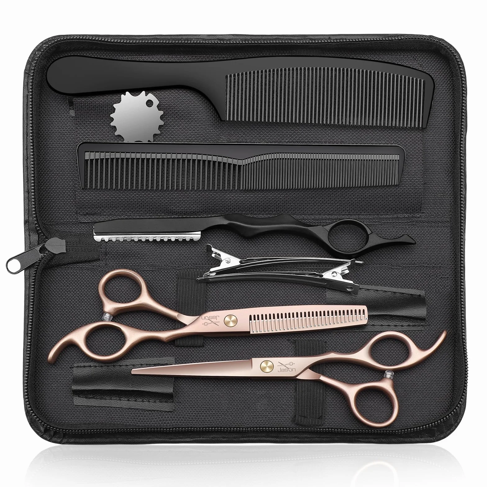 JASON Tijeras de Peluquería Profesional - Juego de Tijeras para el cabello & Effiliation 6.5" Oro rosa