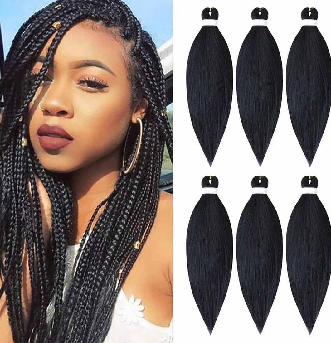 Yaki Braiding Hair Easy Trenzas Extensiones de Pelo 66cm 6pc Pre-Stretched Profesional Fibra Sintético 1B