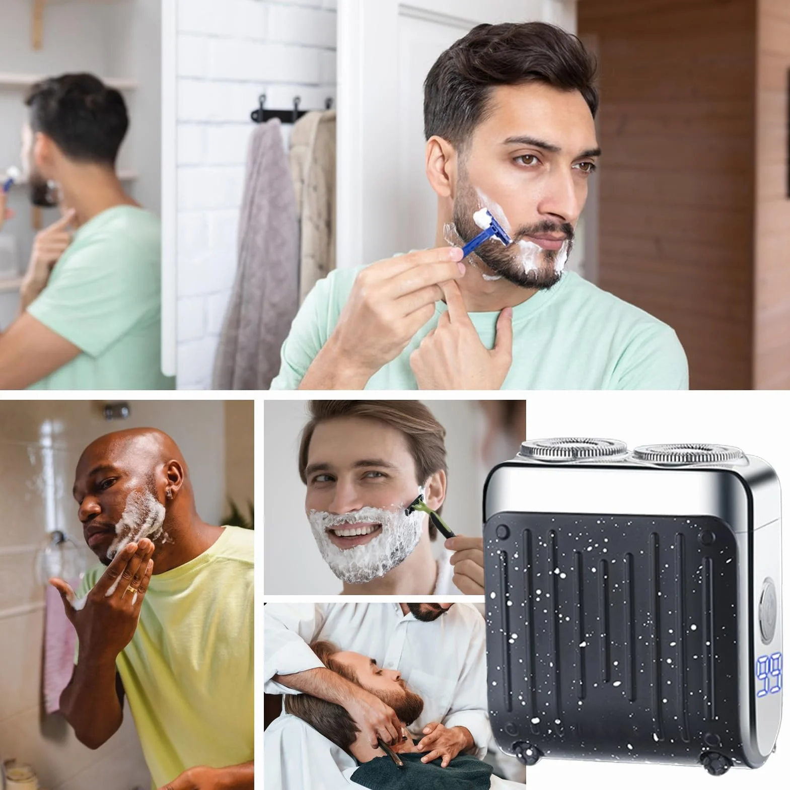 Mini Carga Eléctrica USB Afeitadora Barba Doble Anillo LED Portátil Húmedo Seco