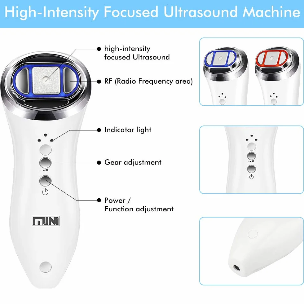 Mini HIFU Máquina Profesional RF Ultrasónico Lifting Antiarrugas Estiramiento Piel Facial Cuello Ojos Belleza