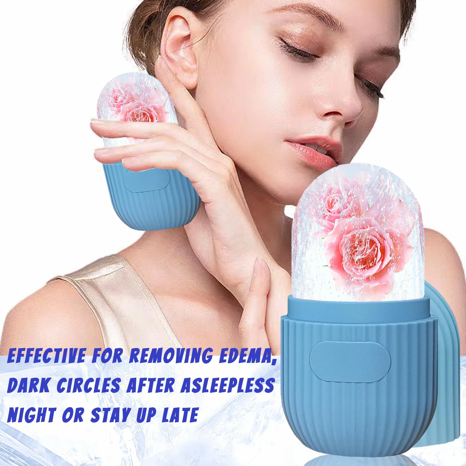 Joyeee Ice Roller Reutilizable Masaje Facial con Hielo para Cuidado de la Piel, Reduce Poros y Arrugas, Azul