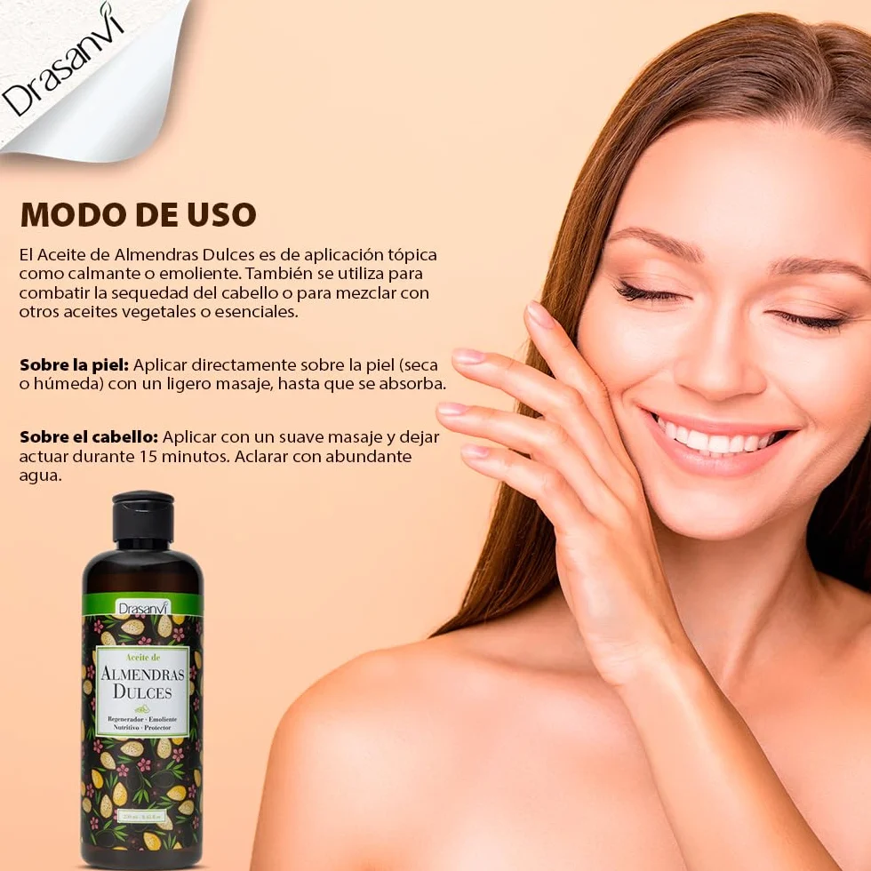 DRASANVI Aceite de Almendras Dulces 250ml - Vegano, Nutritivo e Hidratante