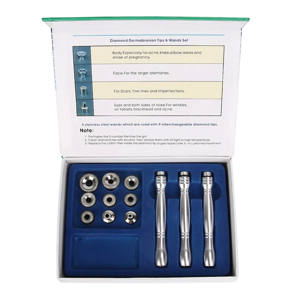 Dispositivo de microdermoabrasión de diamante 3 en 1, máquina profesional de dermoabrasión de diamante microdermoabrasión, dispositivo de cuidado facial de la piel con 9 cabezas de diamante