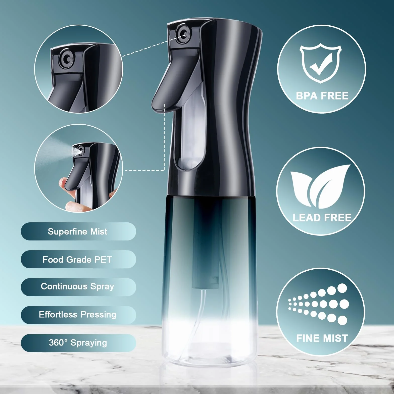URAQT Pulverizador Agua 200ml Bote Spray Reutilizable Fina Niebla Continua para Cabello