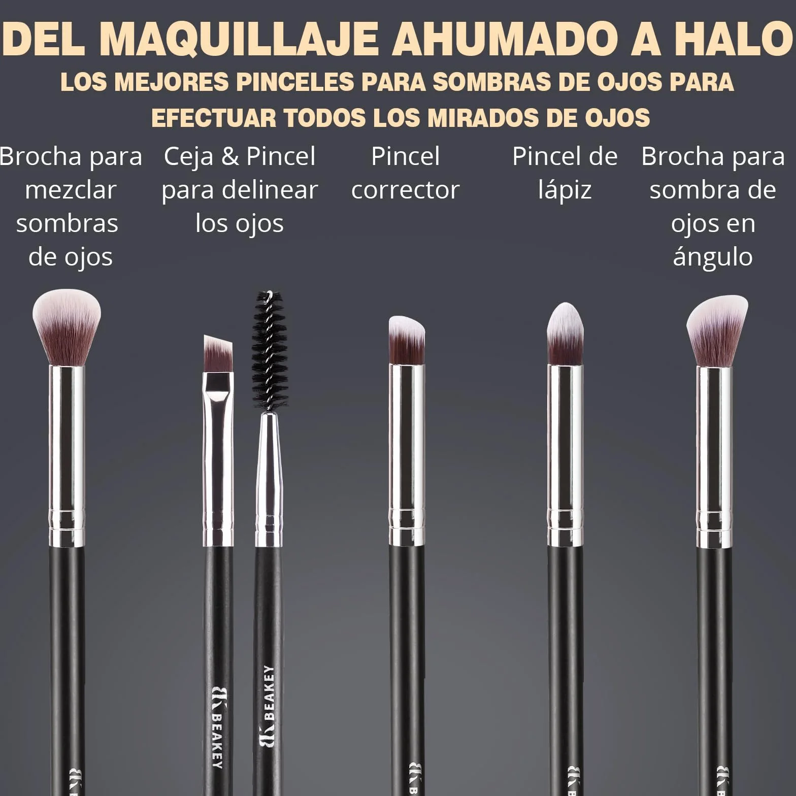 BEAKEY Set de Brochas de Maquillaje Profesional 10+2 Sintéticas Negro/Plateado