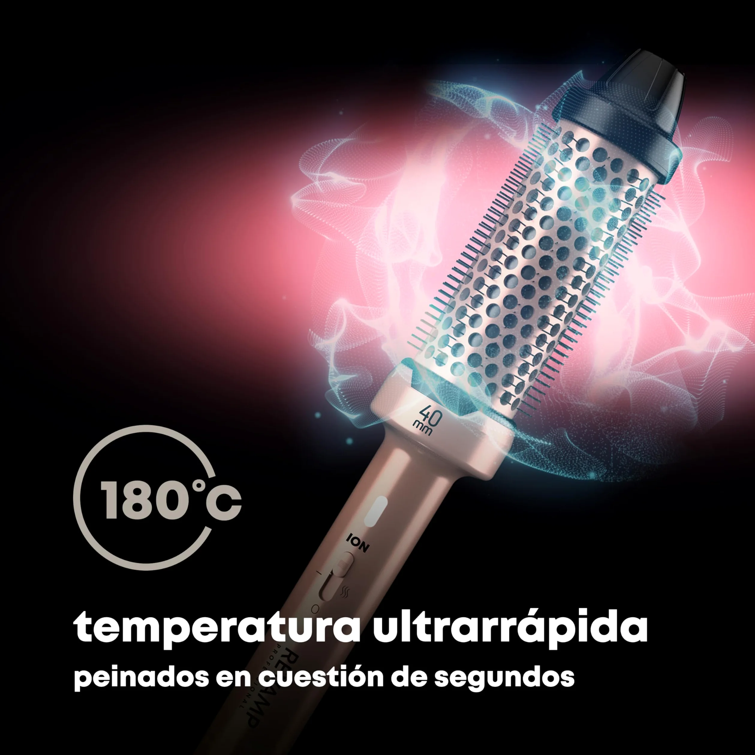 REVAMP Cepillo Calentador Cerámico 40 mm - Barril Redondo, Iónico | Aceites Progloss, Rebote, Rizos y Ondas, Calentamiento Rápido, Peinado sin Enganches