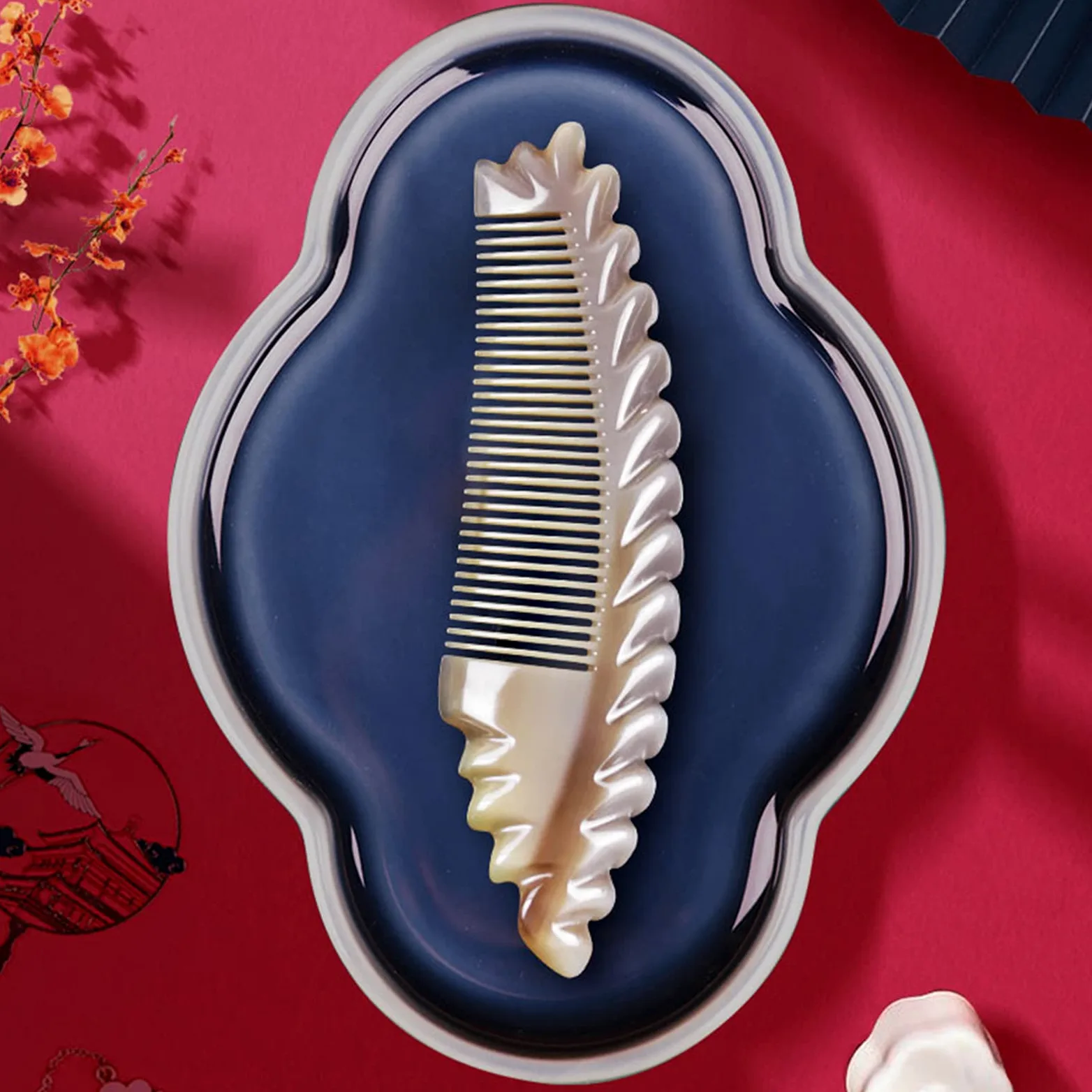 U/D Peines para El Cabello, Peine De Masaje Desenredante Antiestático para Cabello Y Barba, Mini Peine De Bolsillo Portátil Peine De Cuerno De Buey Hecho A Mano, Sin Mango,Natural,B