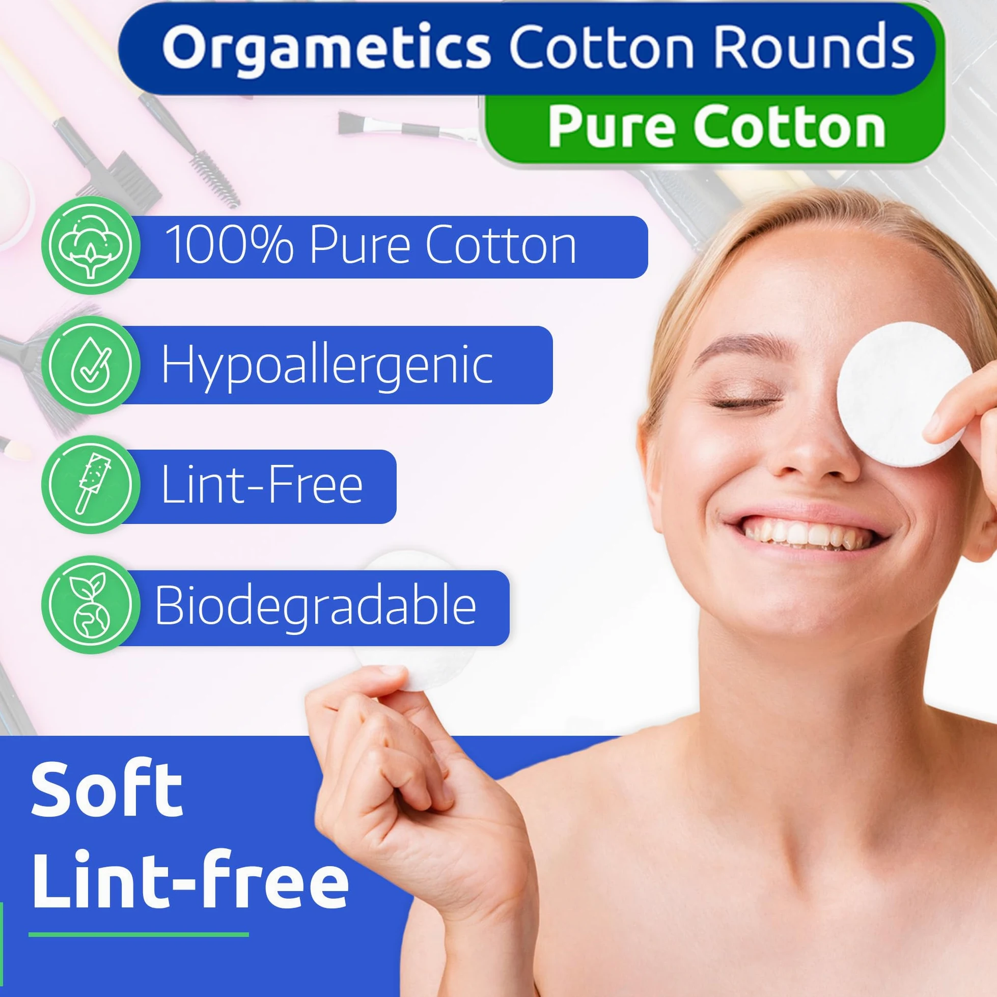 ORGAMETICS Cotton Rounds, 100% algodón turco natural premium removedor de maquillaje y limpieza facial almohadillas redondas de algodón, sin pelusas, hipoalergénico y ultra suave, 2.25 pulgadas de