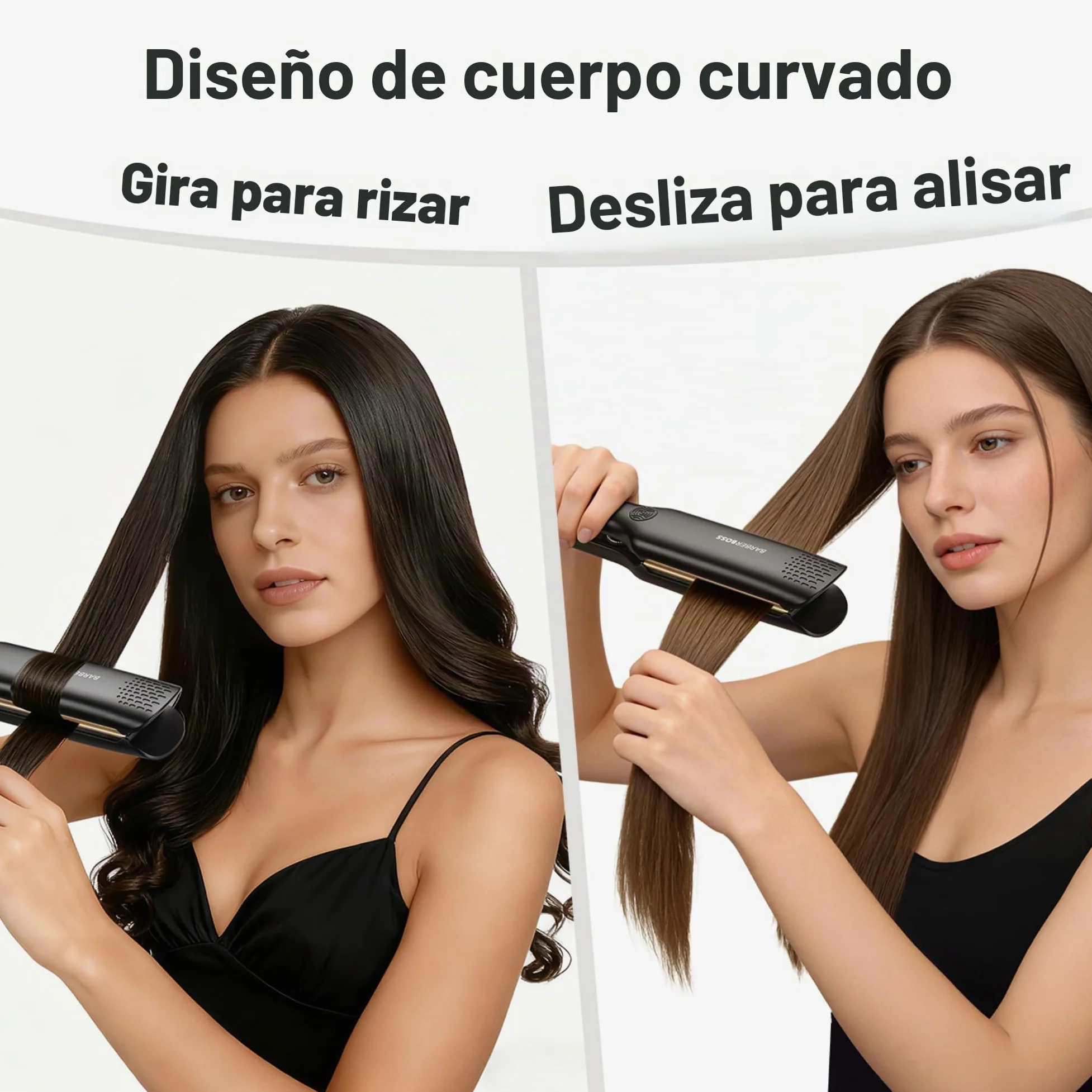 BarberBoss Alisador, placas flotantes de cerámica, tratamiento iónico y queratina para cabello liso y sin encrespamiento, plancha profesional a temperatura ajustable (QR-8422, Negro)