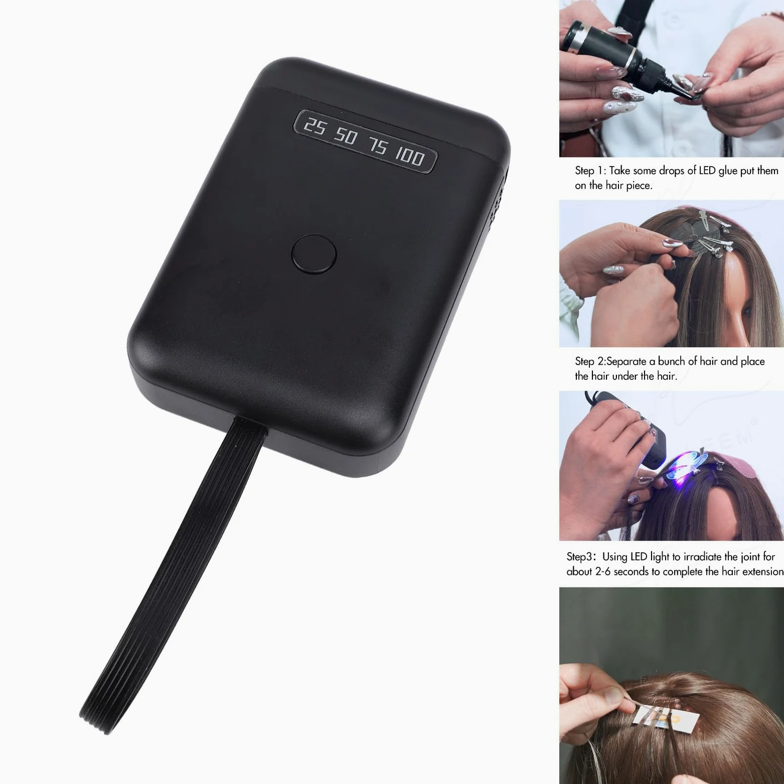 Kit de Extensiones de Cabello con Luz V, Luz de Extensión de Cabello LED UV de 405nm, Herramienta de Extensión de Cabello Recargable con Batería de 5000mAh para Salón en Casa