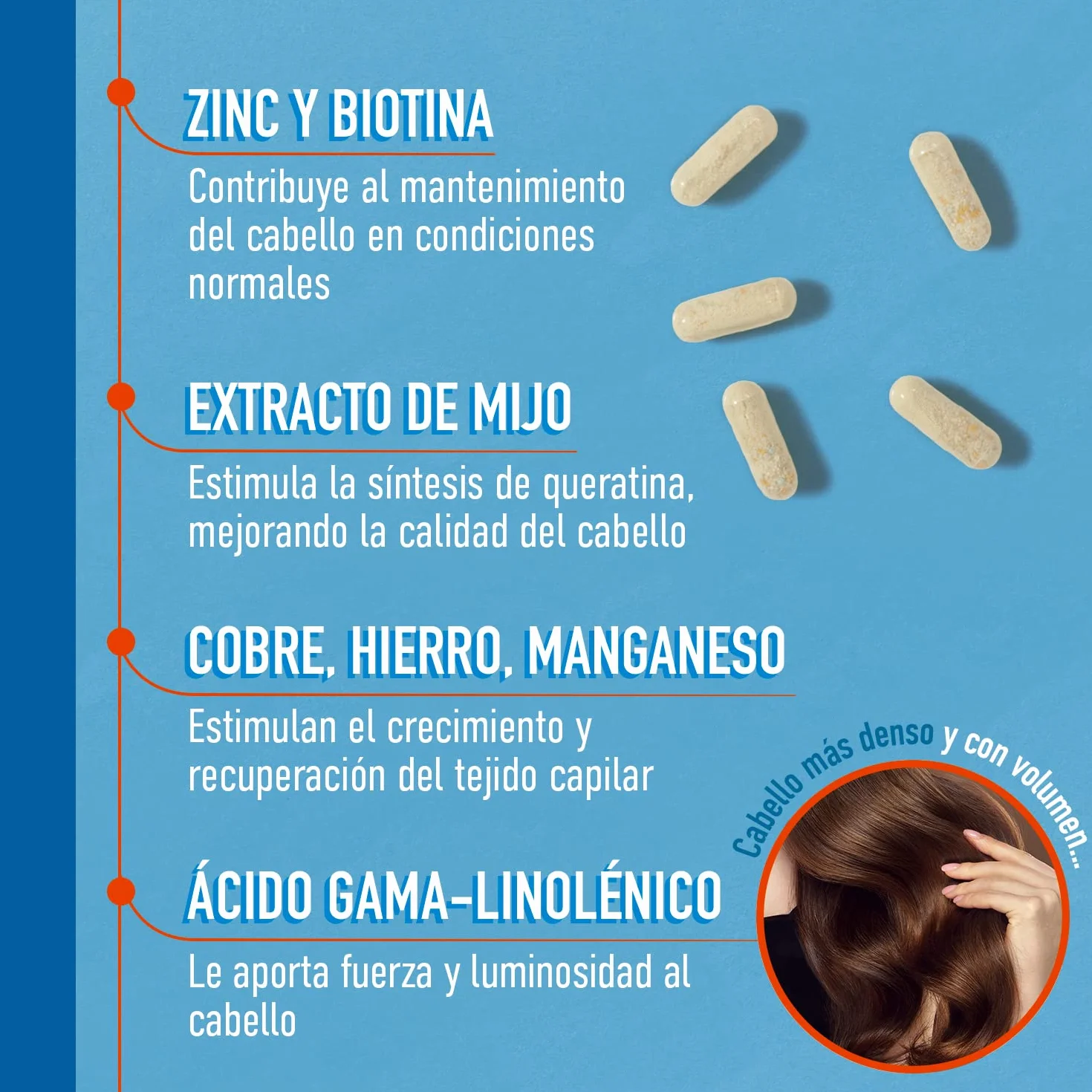 Pilfood Density Vitaminas para el Cabello - Tratamiento Anticaída con Biotina, Zinc y Vitaminas Esenciales (180 Cápsulas)