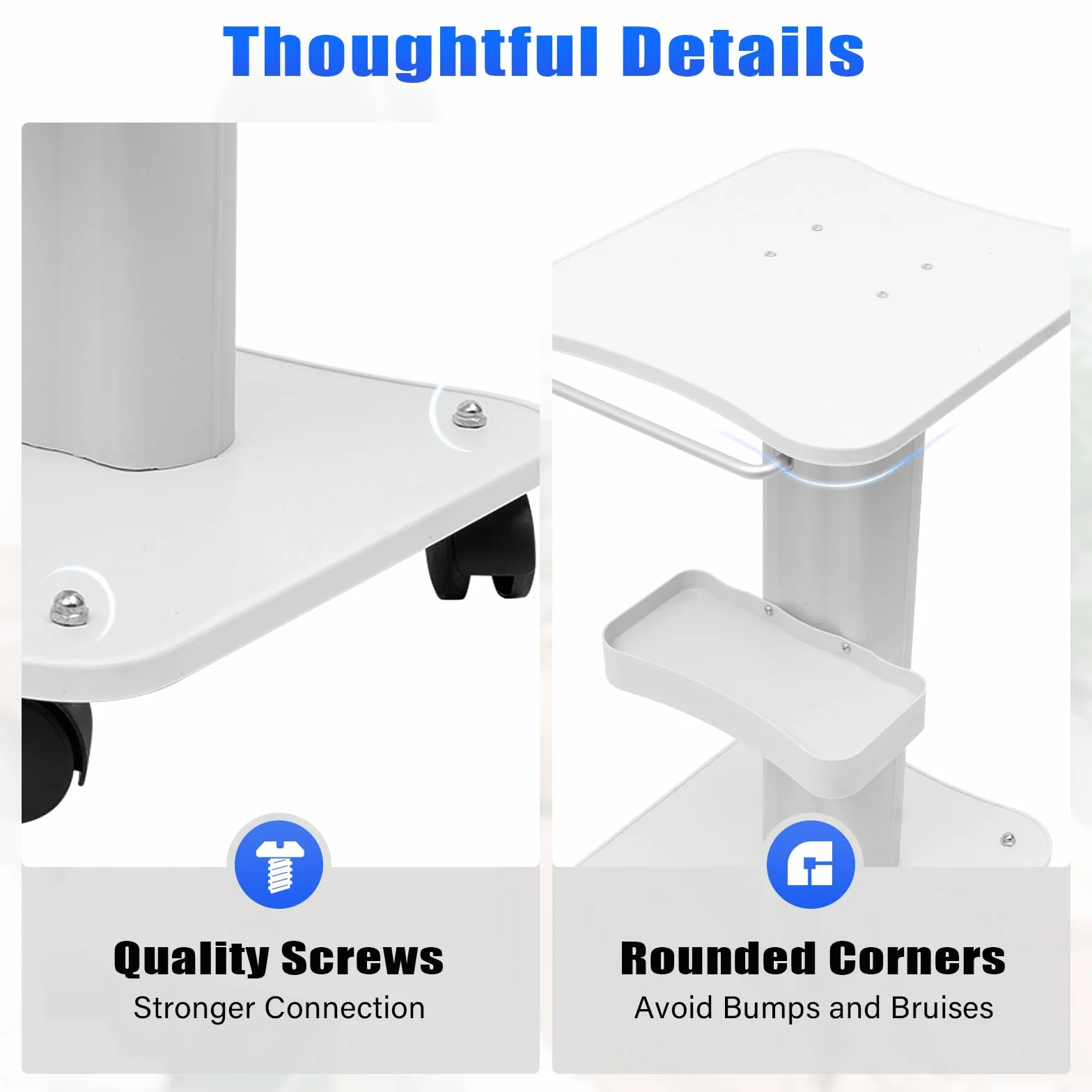 Carrito de belleza ABS con ruedas y compartimento de almacenamiento blanco