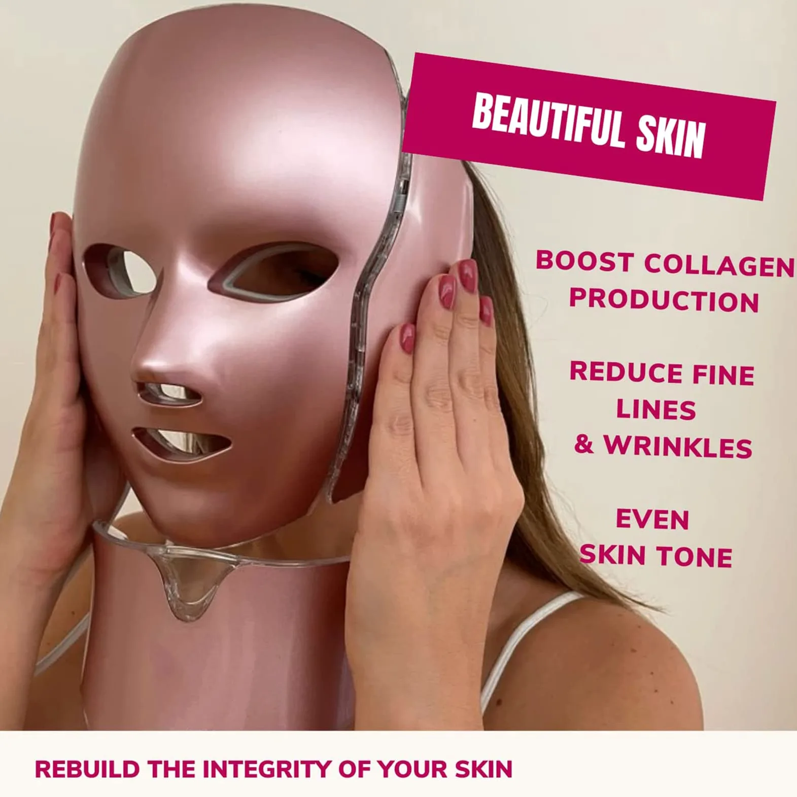 Máscara Facial LED de 7 Colores, LED Photon Máscara de Terapia de Luz Profesional con Cuello, Tratamiento Reafirmante del Acné para Rejuvenecimiento y Estiramiento de la Piel