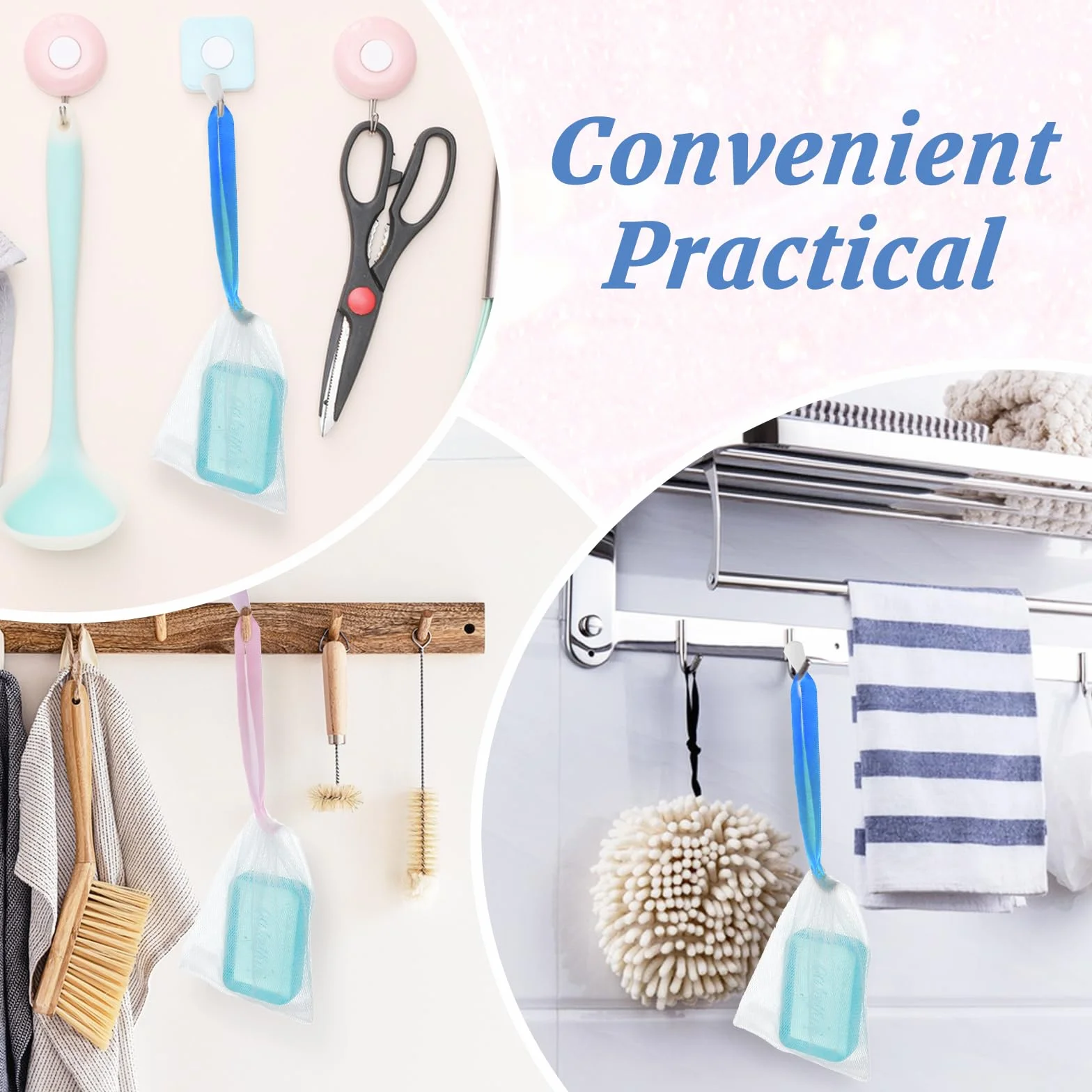 Piriuuo Bolsas de Jabón de Nailon Malla Exfoliante con Cordón para Baño y Limpieza Facial