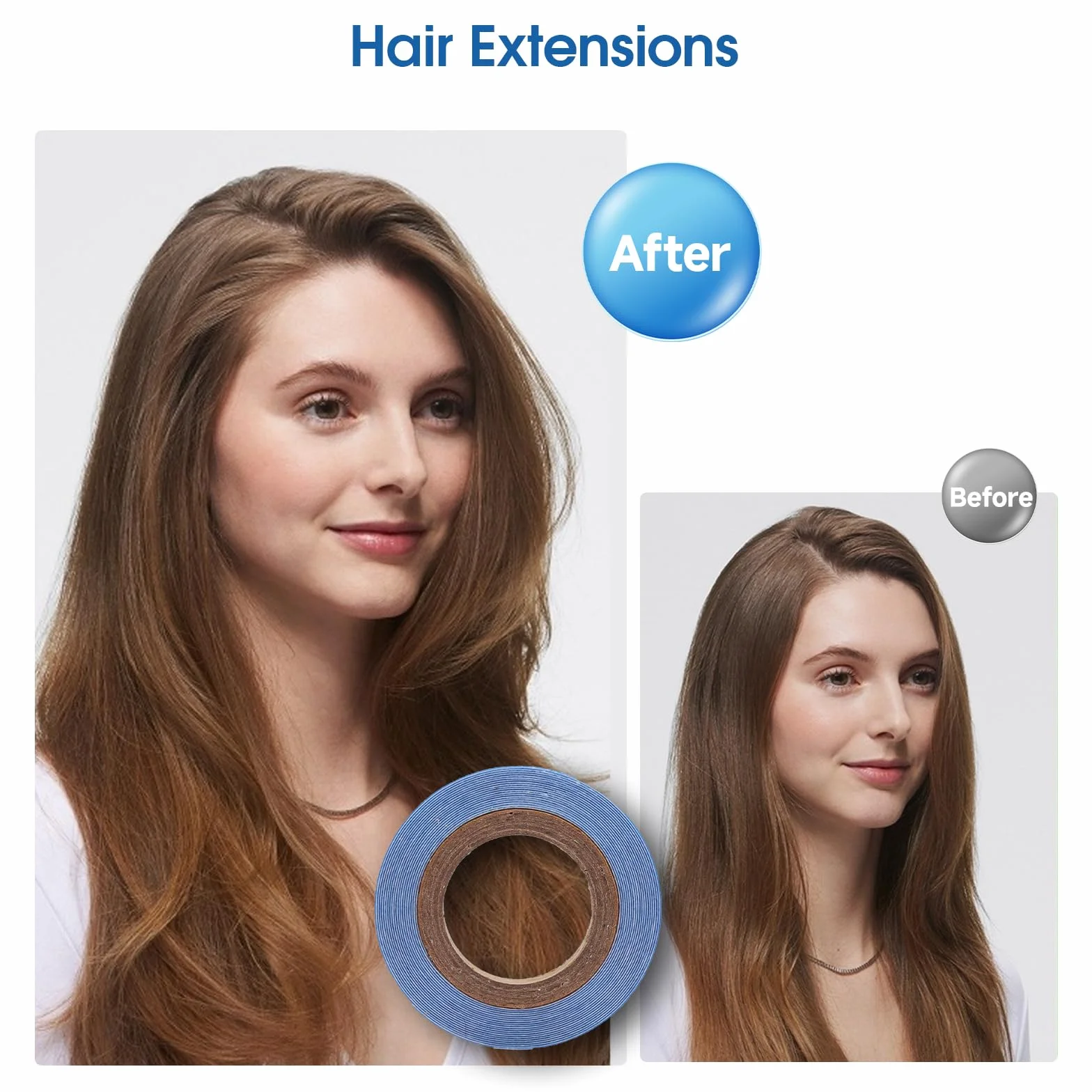 TNSLAND 2 Rollos Cinta Adhesiva Extensiones Cabello, 0,8cm×3Y, Impermeable y Reutilizable