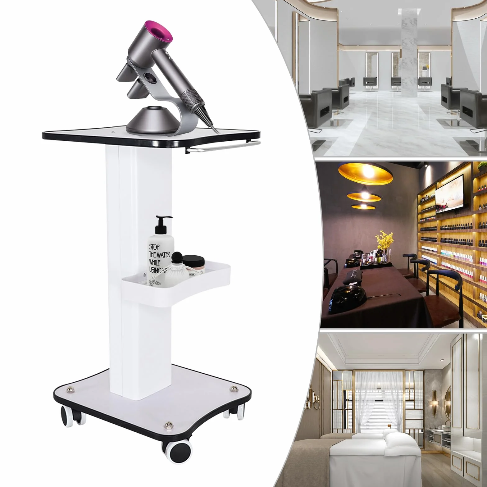 Carro de Almacenamiento de 3 Niveles para SPA y Salón de Belleza, Blanco, Estante Portátil