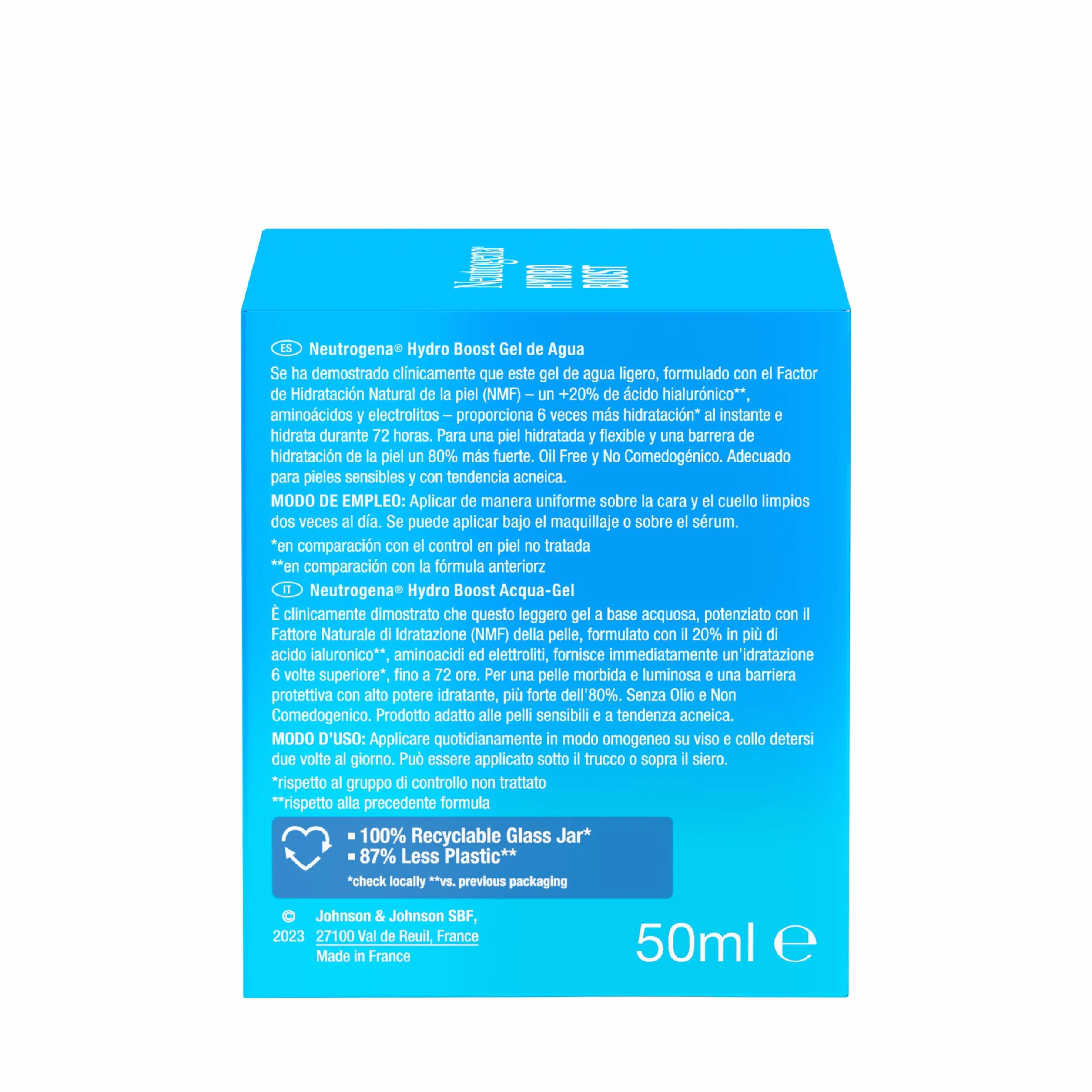 Neutrogena Hydro Boost Gel de Agua 50 ml Hidratante Facial Ácido Hialurónico Aminoácidos 72h No Grasa Piel Normal Mixta