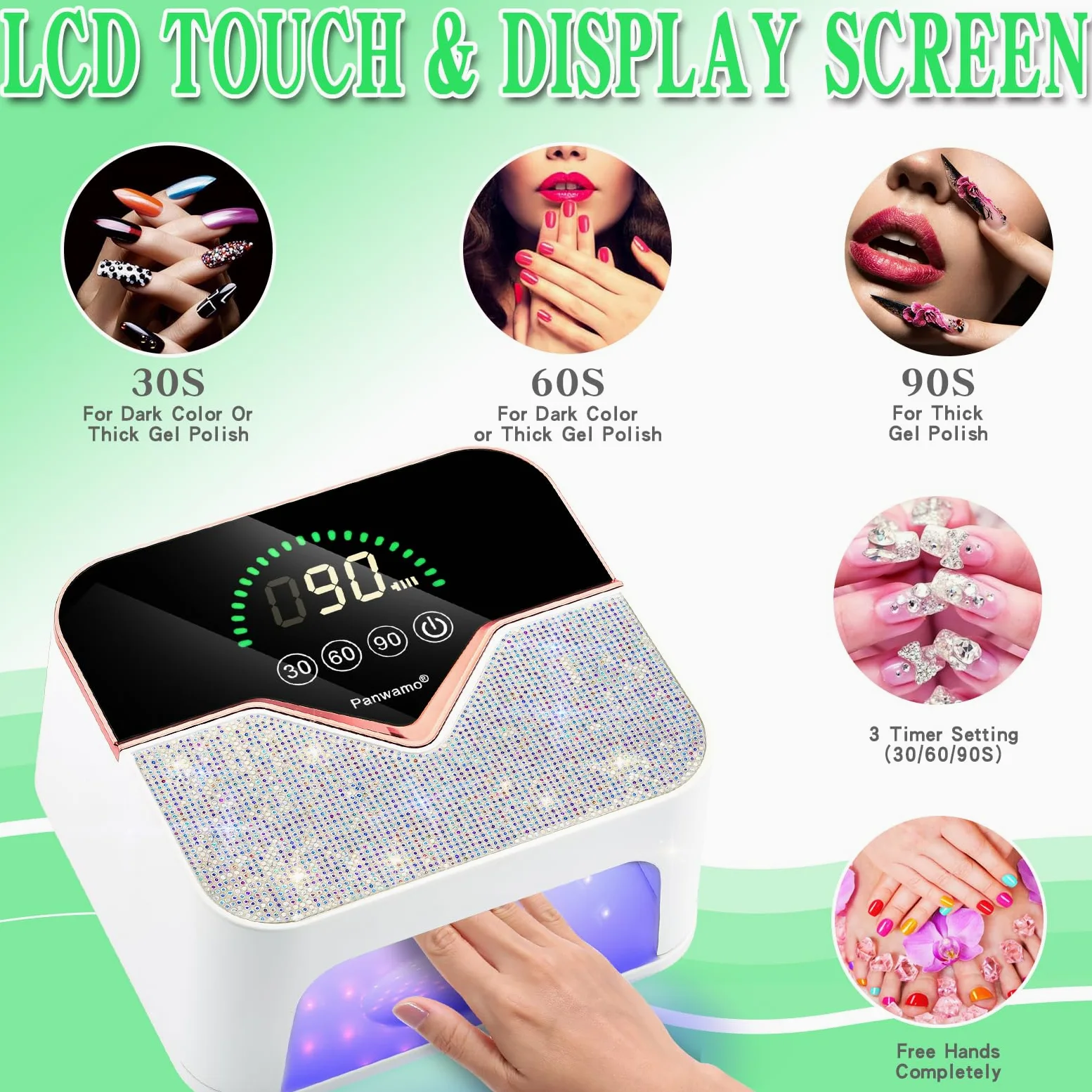 Lámpara de uñas LED UV recargable, secador de uñas inalámbrico para esmalte de gel, lámpara de uñas UV con ajuste de 3 temporizadores y pantalla táctil LCD, lámpara de secado profesional con 45
