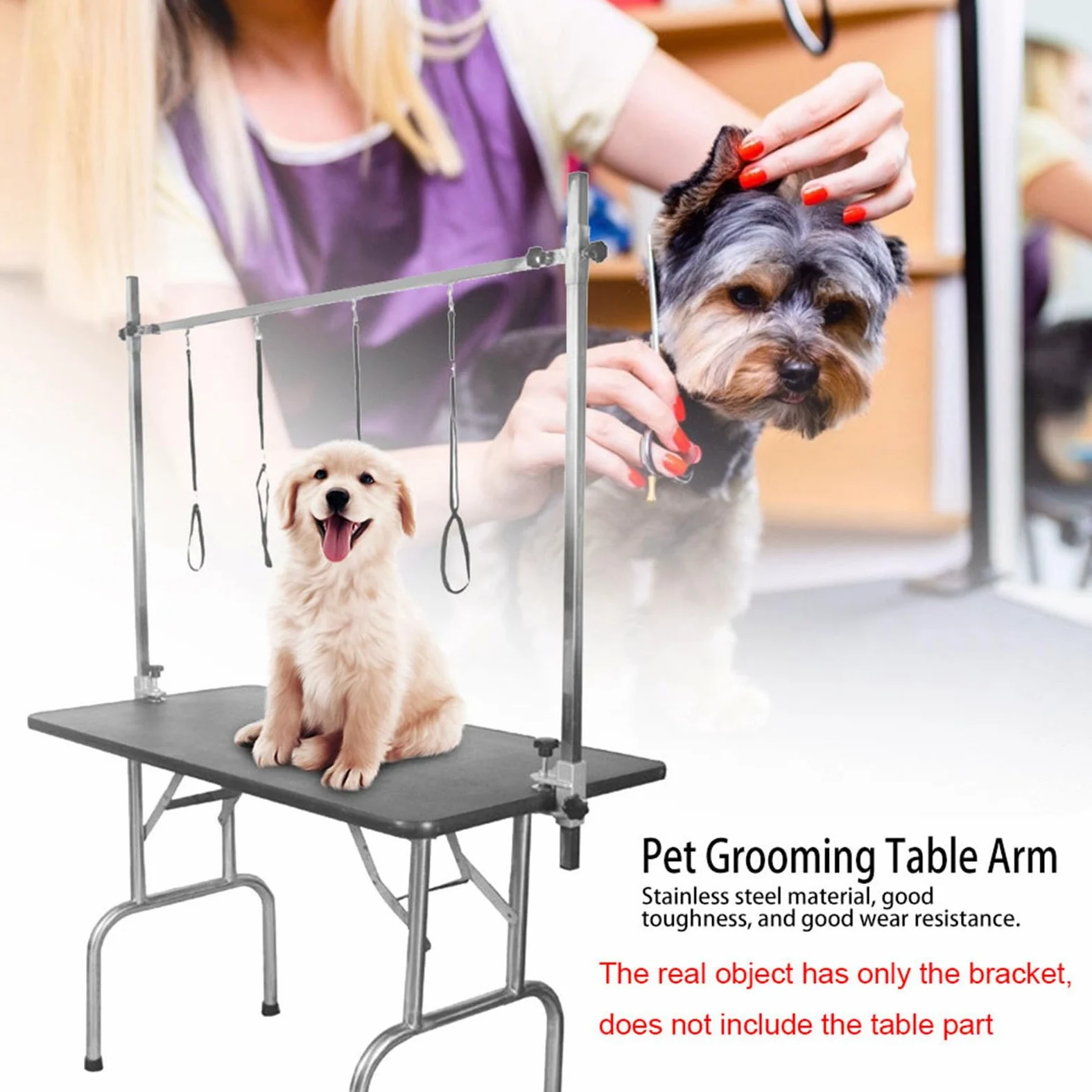Soporte para Mesa de Aseo con Brazo Ajustable de Acero Inoxidable para Sesiones de Belleza y Entrenamiento de Mascotas 3 Unidades (Soporte de mesa de 1,2 m)
