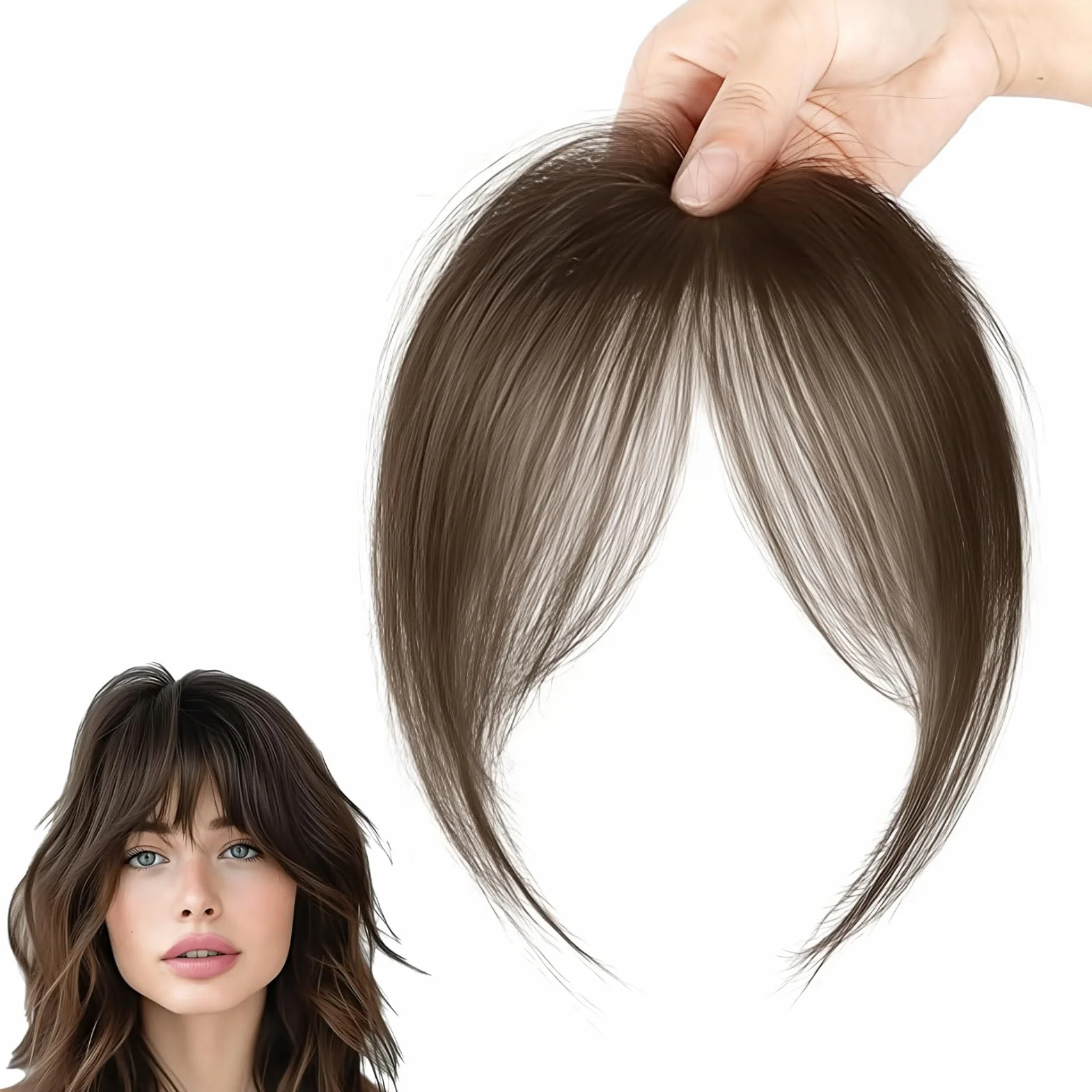 Flequillo Postizo Remy Cabello Natural con Clip, 2 Clips, Parte Central, 3D Plano con Patillas, Extensión de Cabello para Mujeres