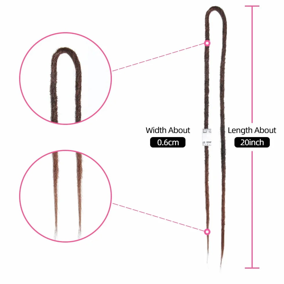 Extensiones de Rastas Sintéticas Delgadas 20 Pulgadas 10 Hebras Suaves Doble Punta Reggae Hip-Hop