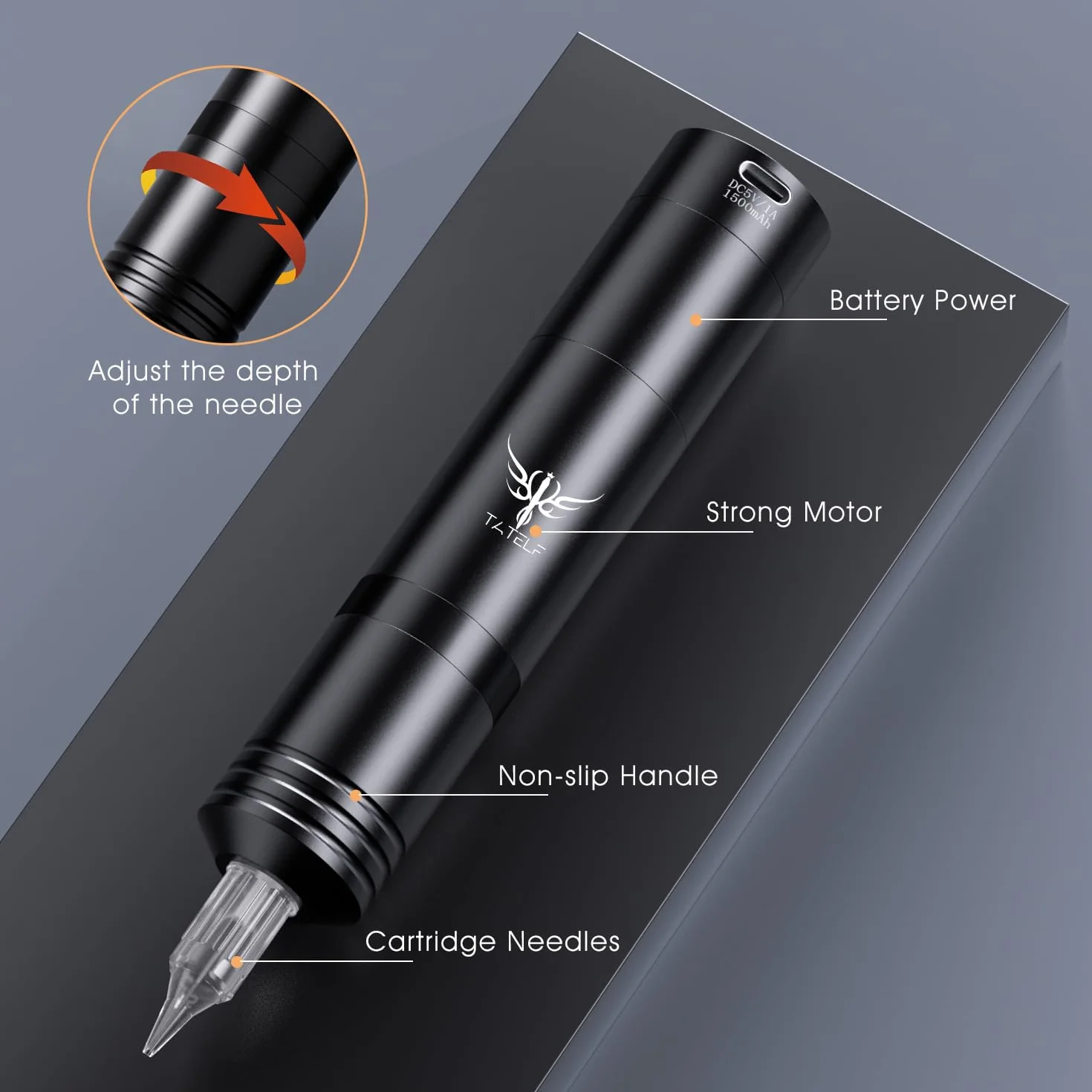 TATELF Set Completo de Máquina de Inalámbrica con 2 Baterías de 1500 mAh – Perfecto para Principiantes, Líneas Finas y Artistas Profesionales – Incluye 20 Agujas Estériles y 10 Botellas de Tinta