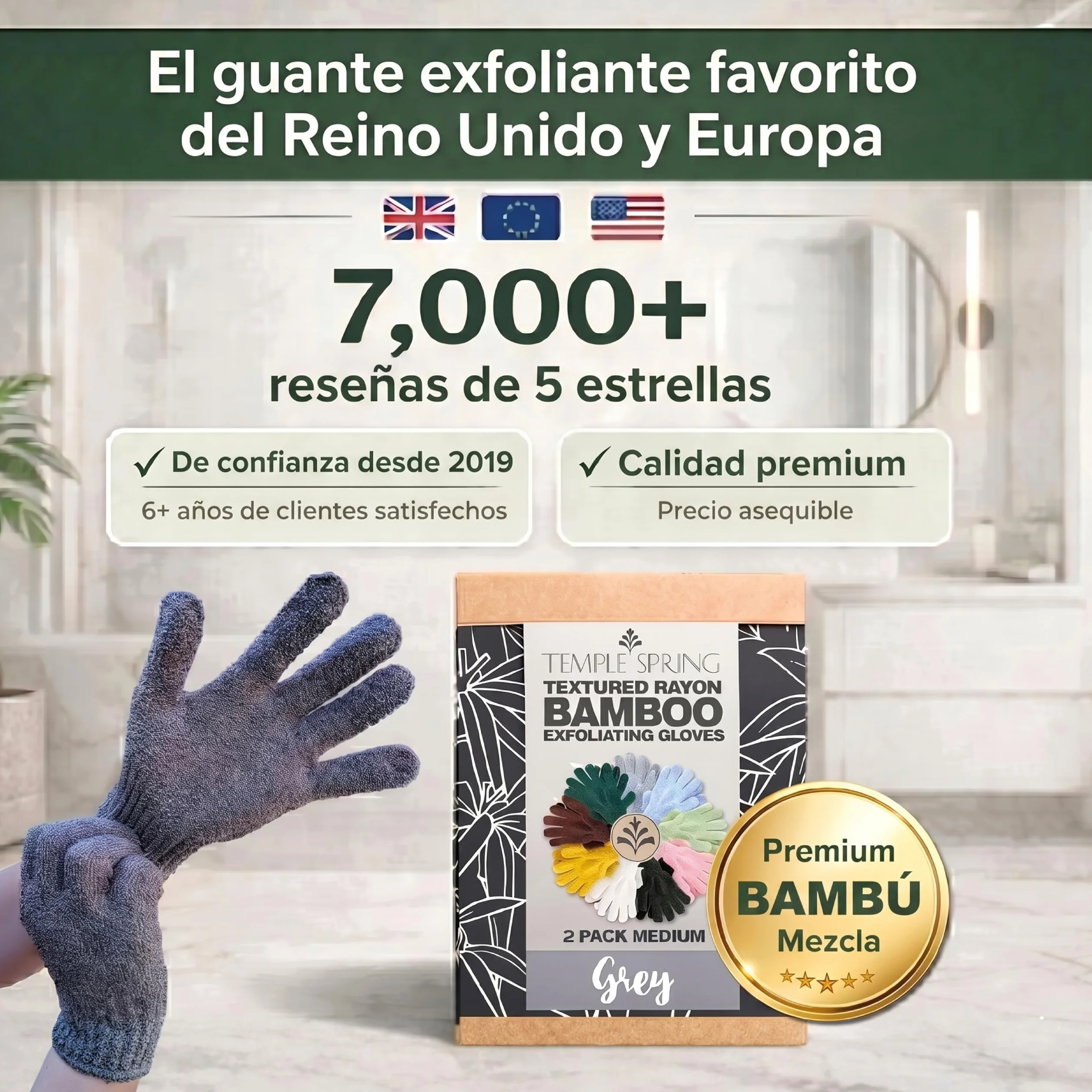 Guante Exfoliante Corporal Bambú Esponja Exfoliante Cuerpo Autobronceador Gris