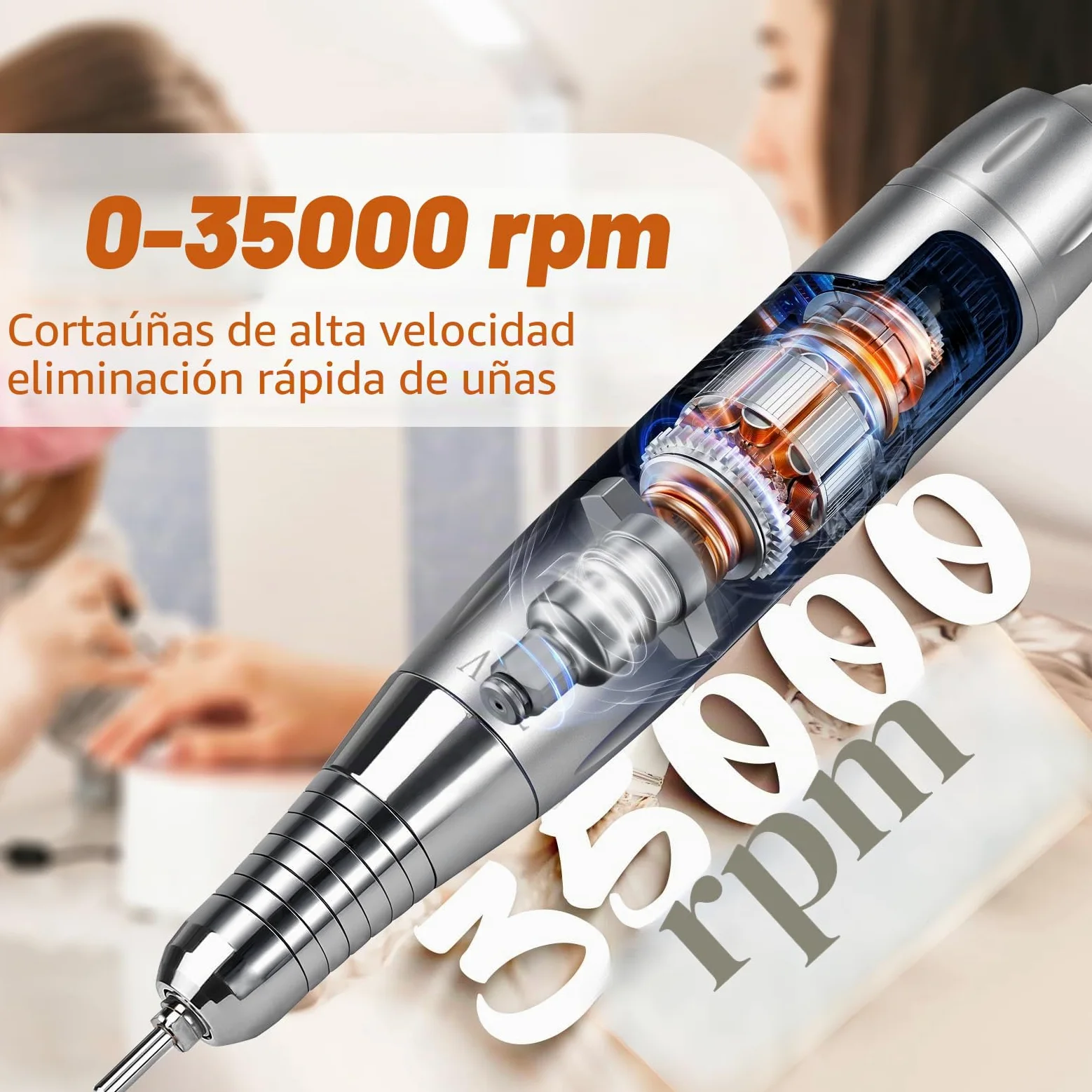 Torno para Uñas Profesional 35000 RPM: Torno para Uñas Eléctrica 13 en 1 Con BateríA de 4000 Mah – Limas de Uñas Profesionales para Manicura y Pedicura
