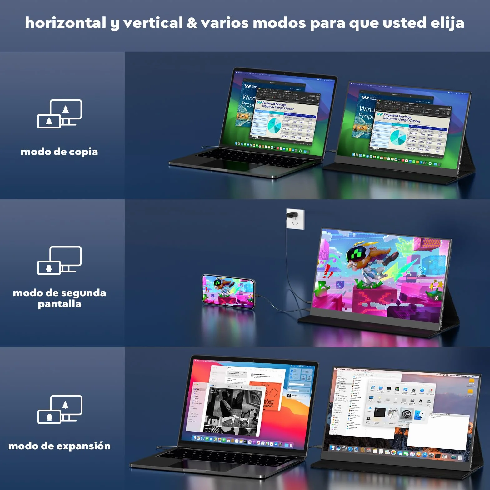 HONGO Monitor Portátil IPS FHD 15.6" 1920x1080P HDR USB-C Portátil para Laptop PC Mac PS4/5